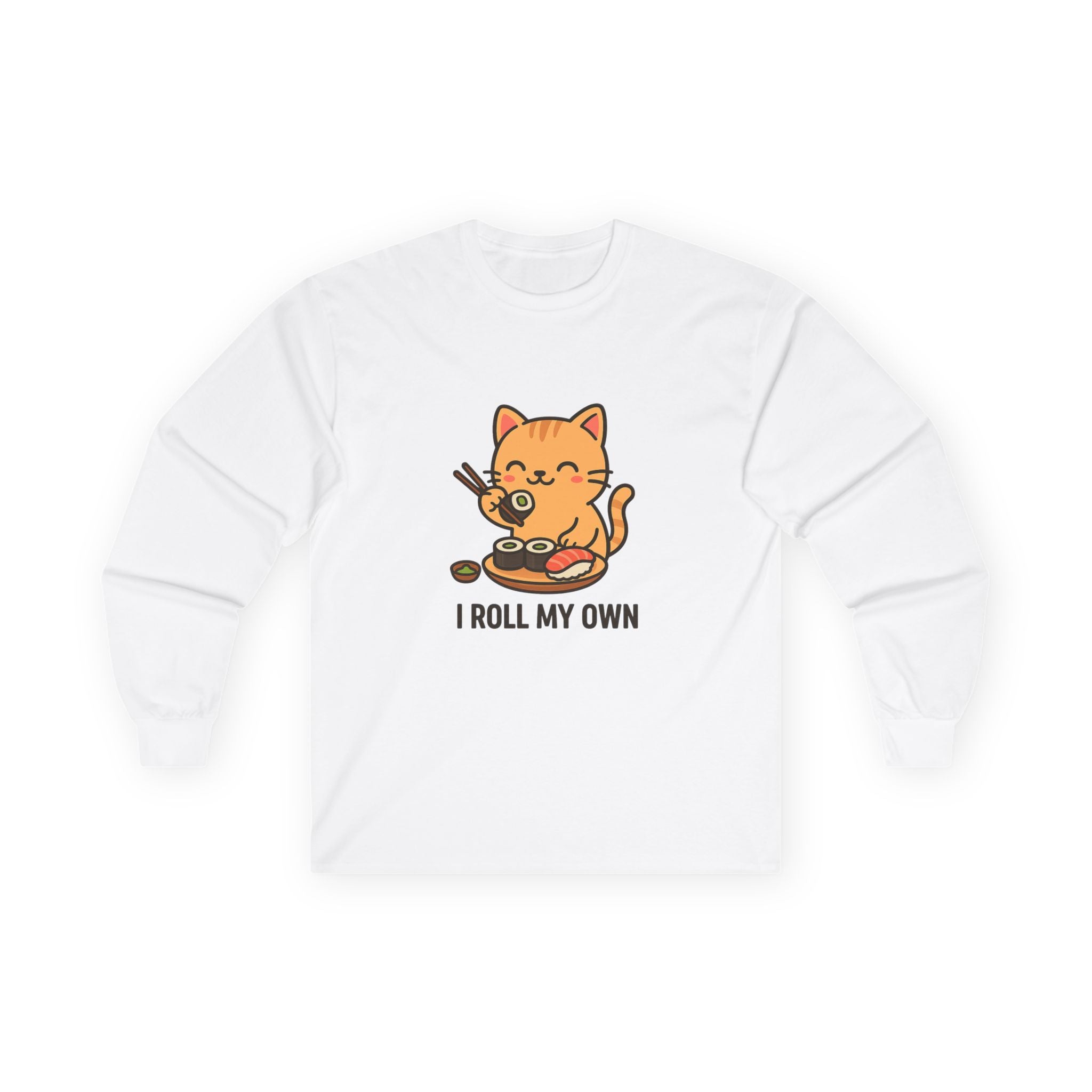 I Roll My Own Cat Sushi Long Sleeve Tee — Cute Kawaii Cat Rolling Sushi Shirt - Adult