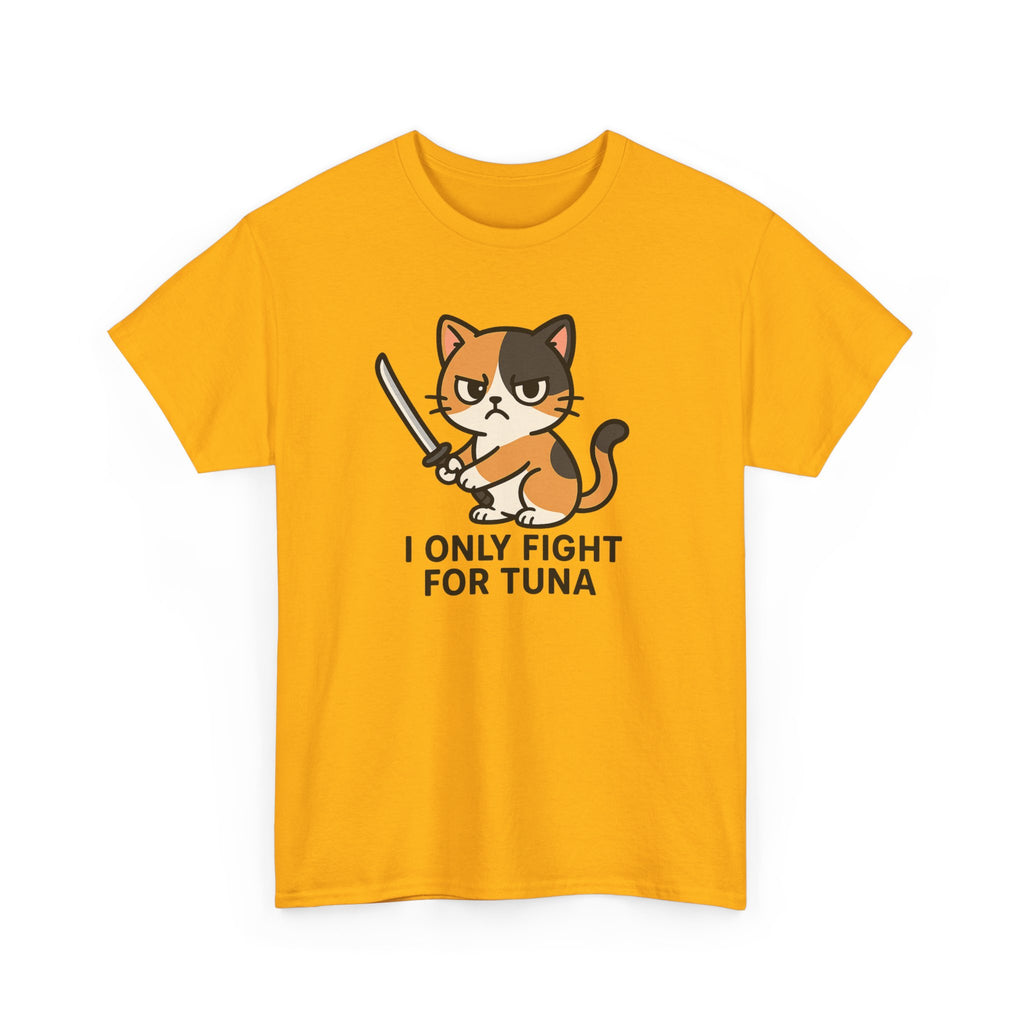 Cat Sword T-Shirt — "I Only Fight for Tuna" Cute Samurai Cat Tee - Adult