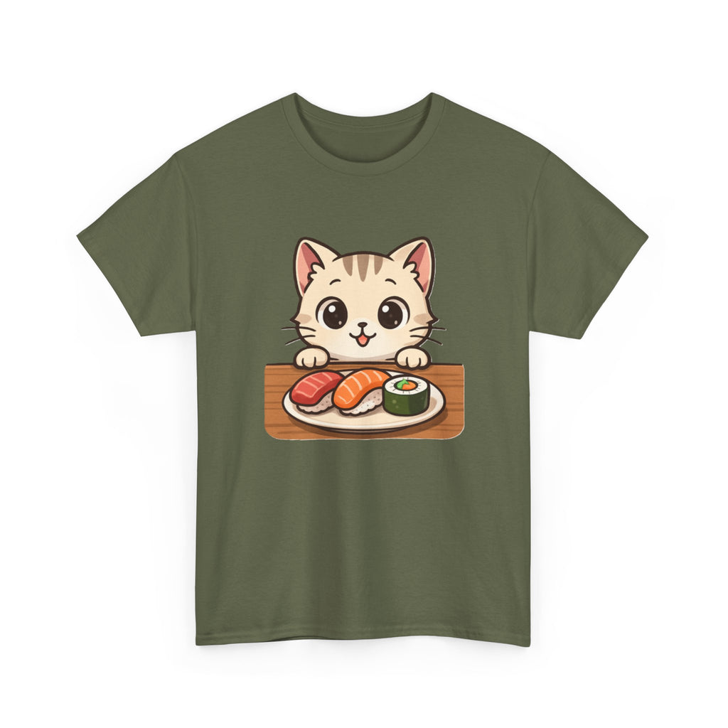 Cat & Sushi T-Shirt — Cute Kawaii Kitty with Sushi Graphic - Adult