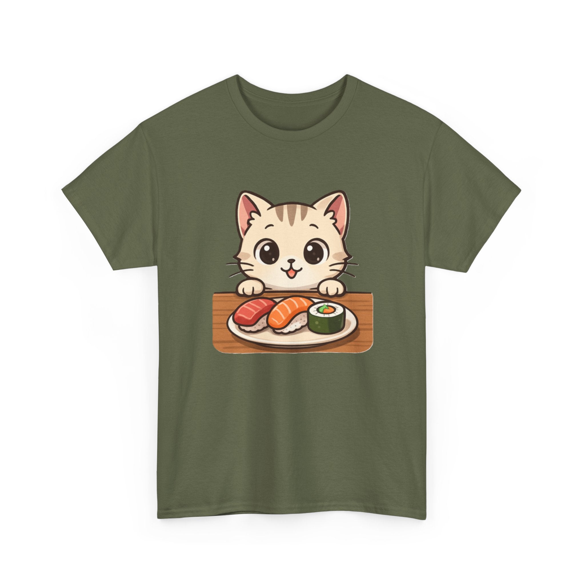 Cat & Sushi T-Shirt — Cute Kawaii Kitty with Sushi Graphic - Adult