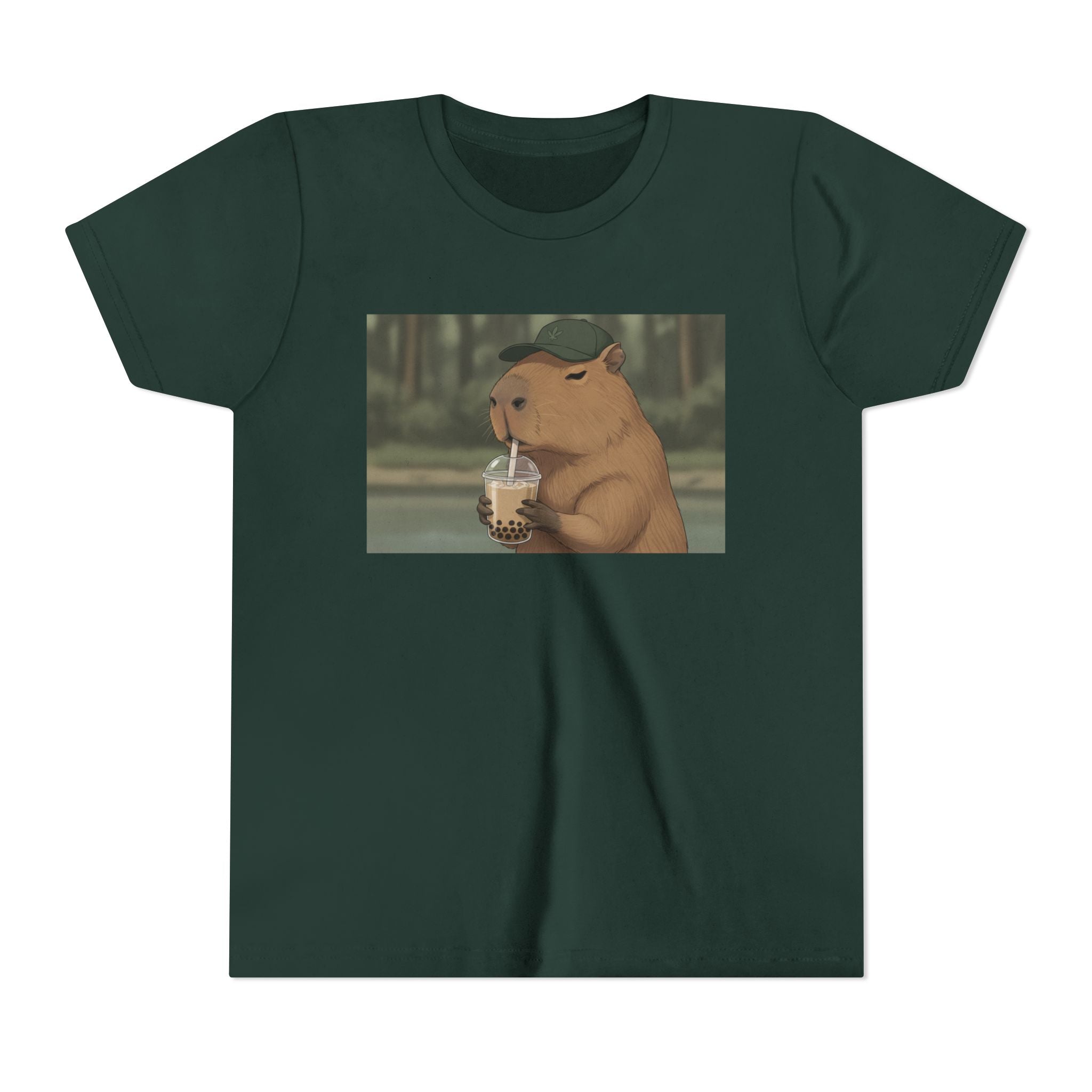 Capybara Drinking Boba Tea Youth Tee — Cute Kawaii Bubble Shirt for Kids - Kids