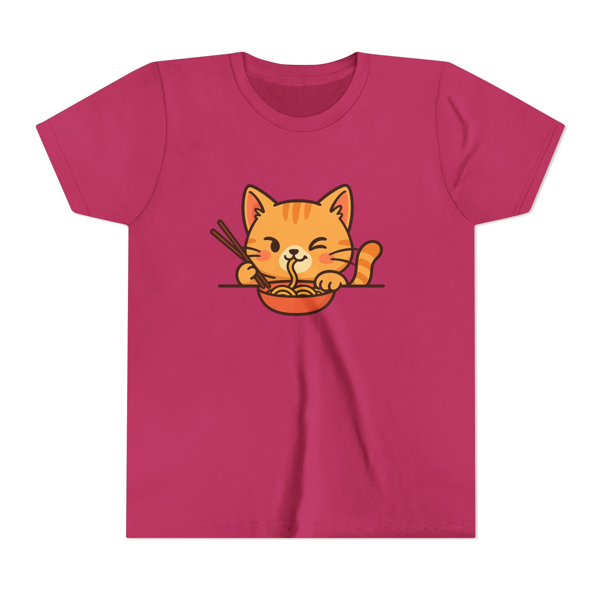 Kids Cat Eating Ramen T-Shirt – Cute Anime Noodle Kitty Youth Tee - Kids
