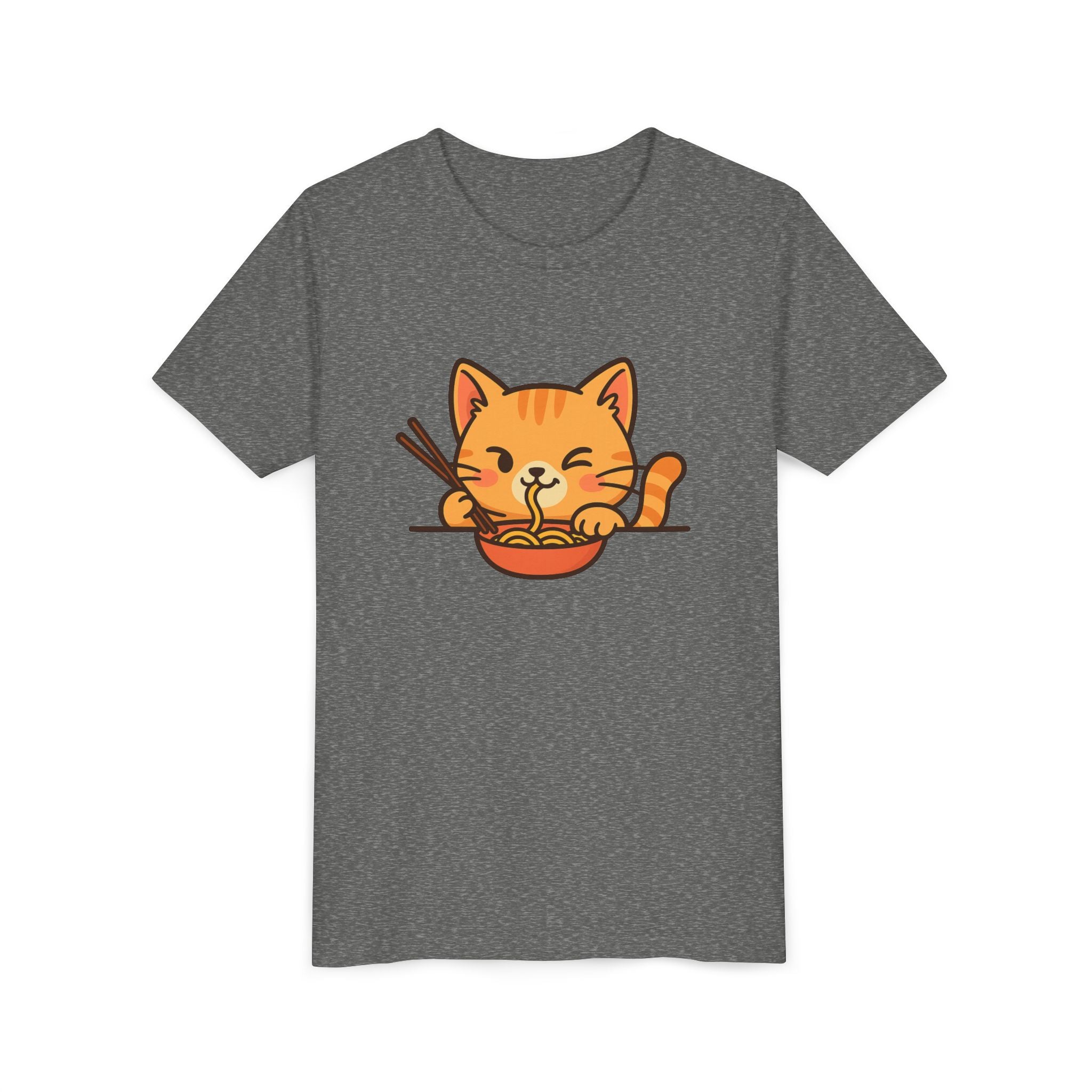 Kids Cat Eating Ramen T-Shirt – Cute Anime Noodle Kitty Youth Tee - Kids