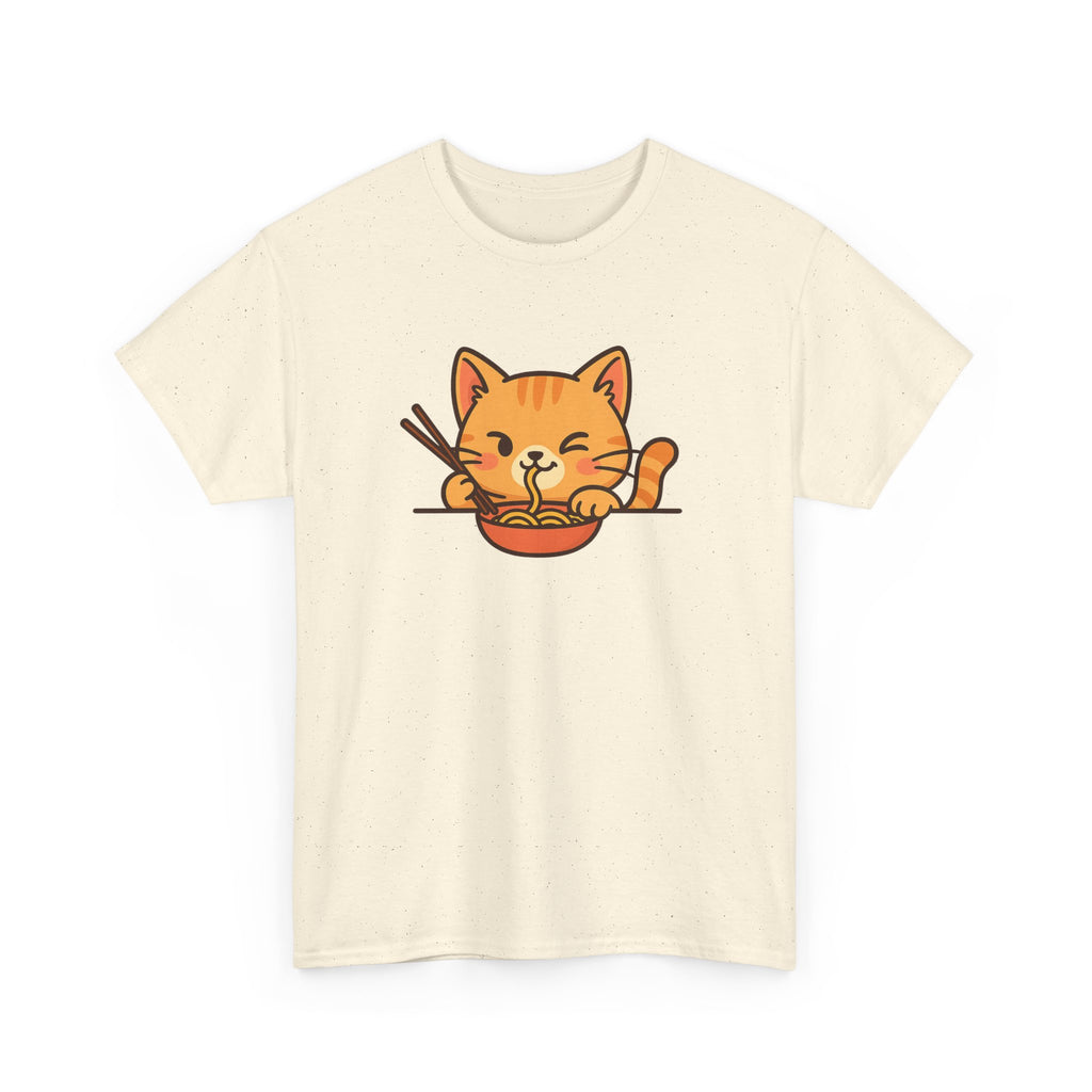 Cute Cat Eating Ramen T-Shirt — Kawaii Kitty Noodle Tee - Adult