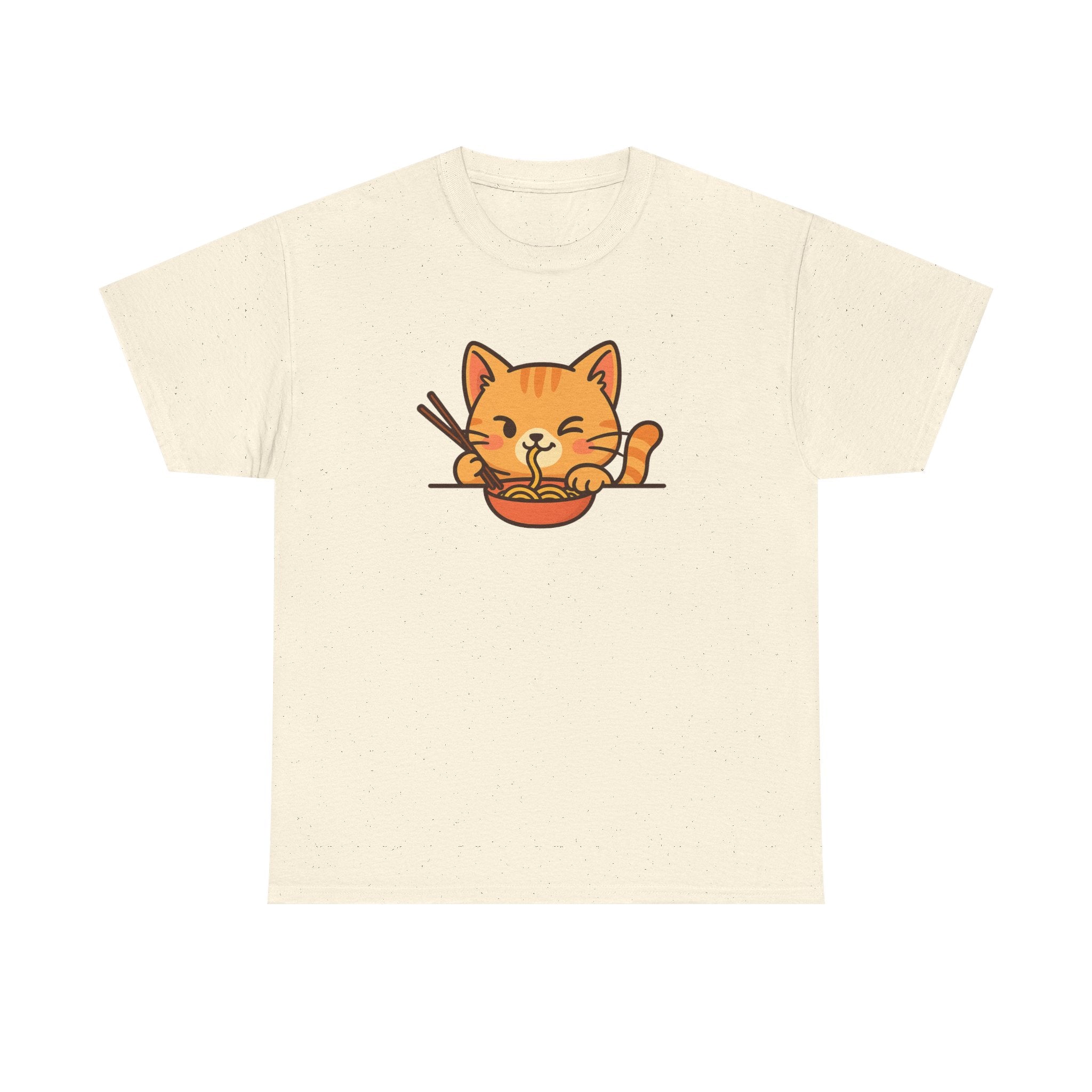 Cute Cat Eating Ramen T-Shirt — Kawaii Kitty Noodle Tee - Adult