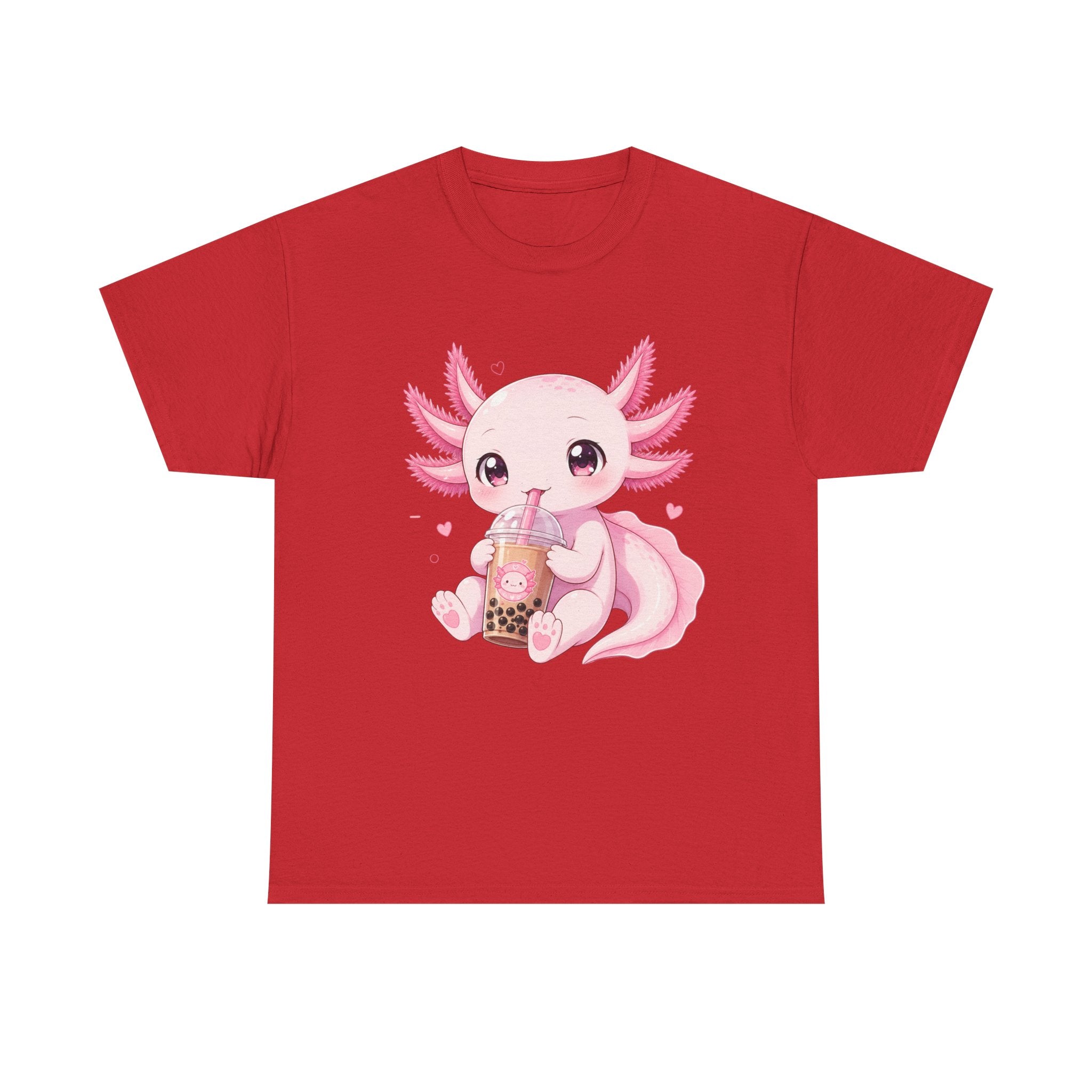 Axolotl Bubble Tea Tee — Cute Pink Axolotl Drinking Boba T-Shirt - Adult