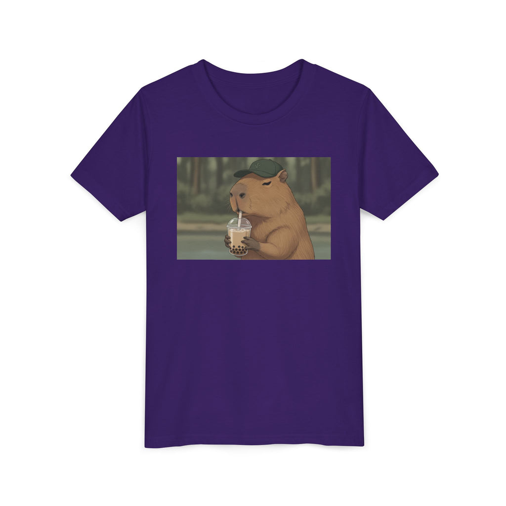Capybara Drinking Boba Tea Youth Tee — Cute Kawaii Bubble Shirt for Kids - Kids