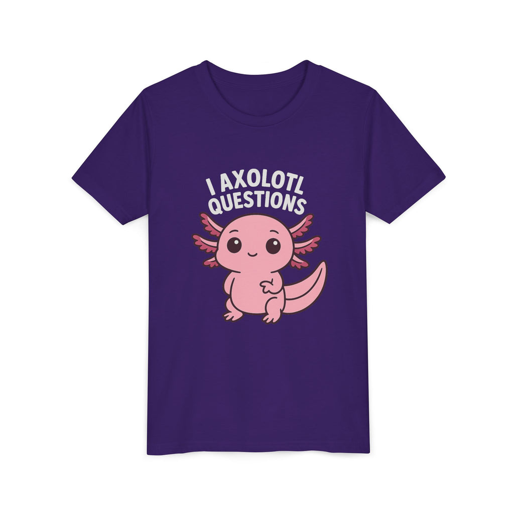 Youth Tee — Cute Pink Axolotl “Axolotl Questions” Kids Shirt