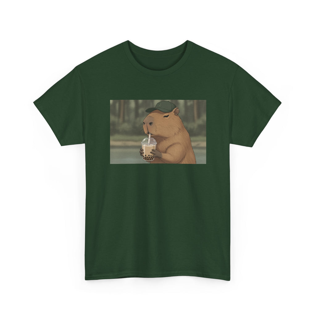 Capybara Drinking Boba T‑Shirt — Cute Cartoon Bubble Tea Tee - Adult
