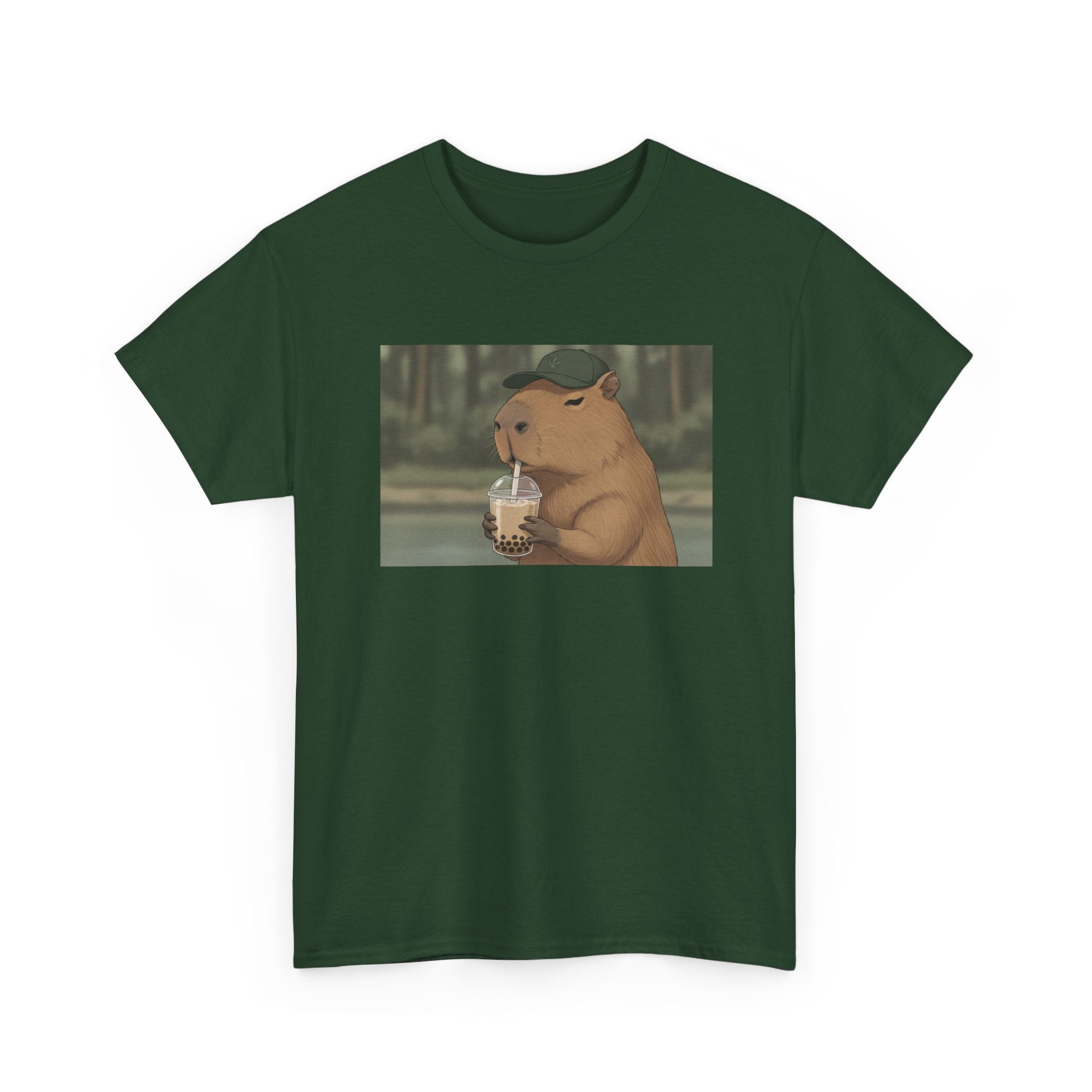 Capybara Drinking Boba T‑Shirt — Cute Cartoon Bubble Tea Tee - Adult