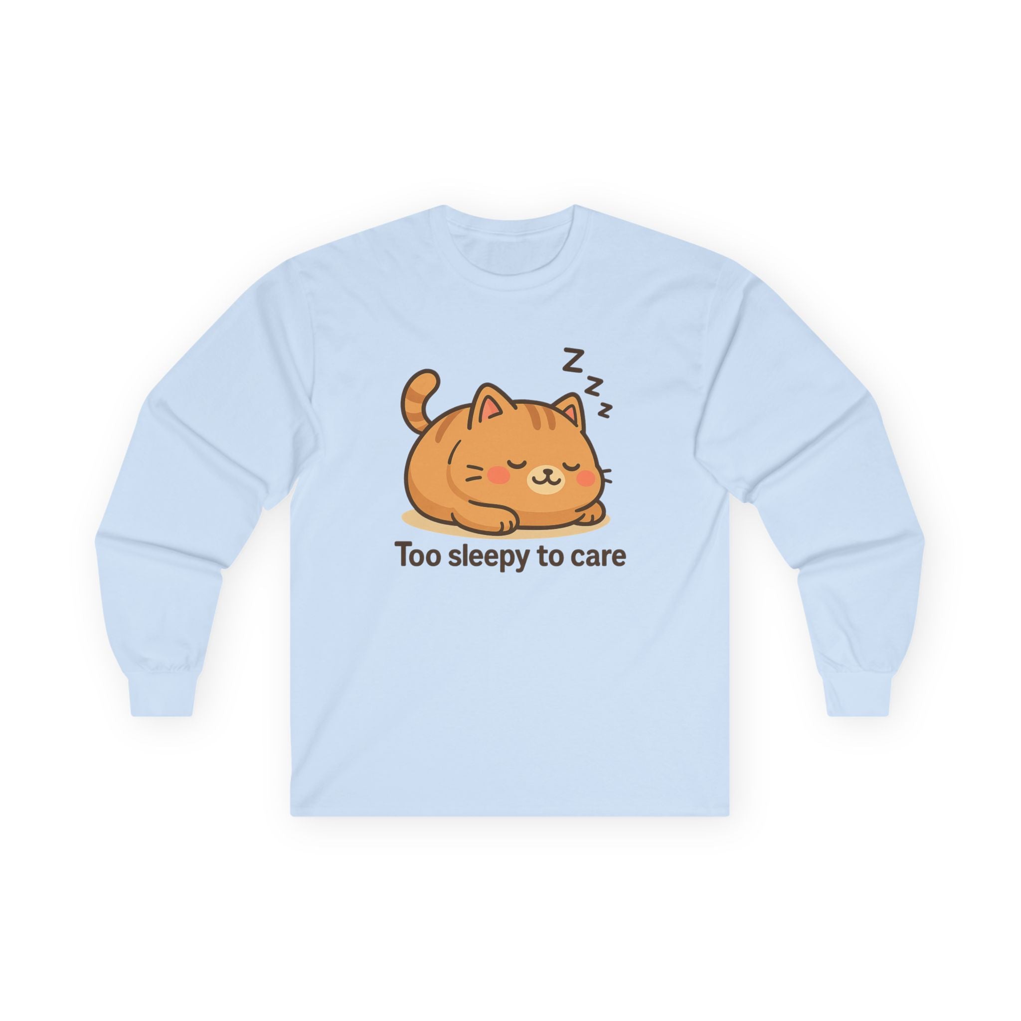 Too Sleepy to Care Cat Long Sleeve Tee - Adult