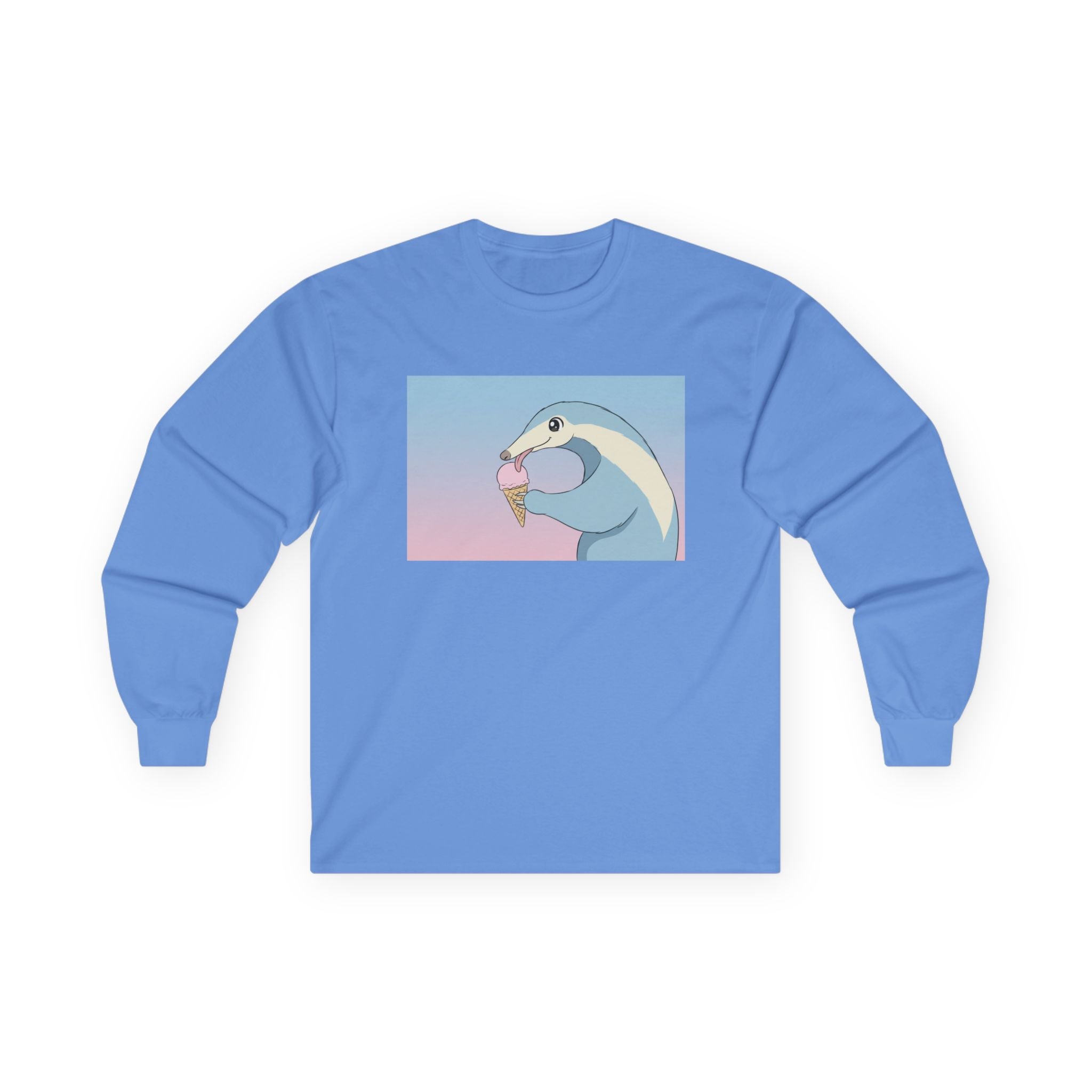 Anteater Eating Ice Cream Long Sleeve Tee — Cute Pastel Anteater Graphic Shirt - Adult