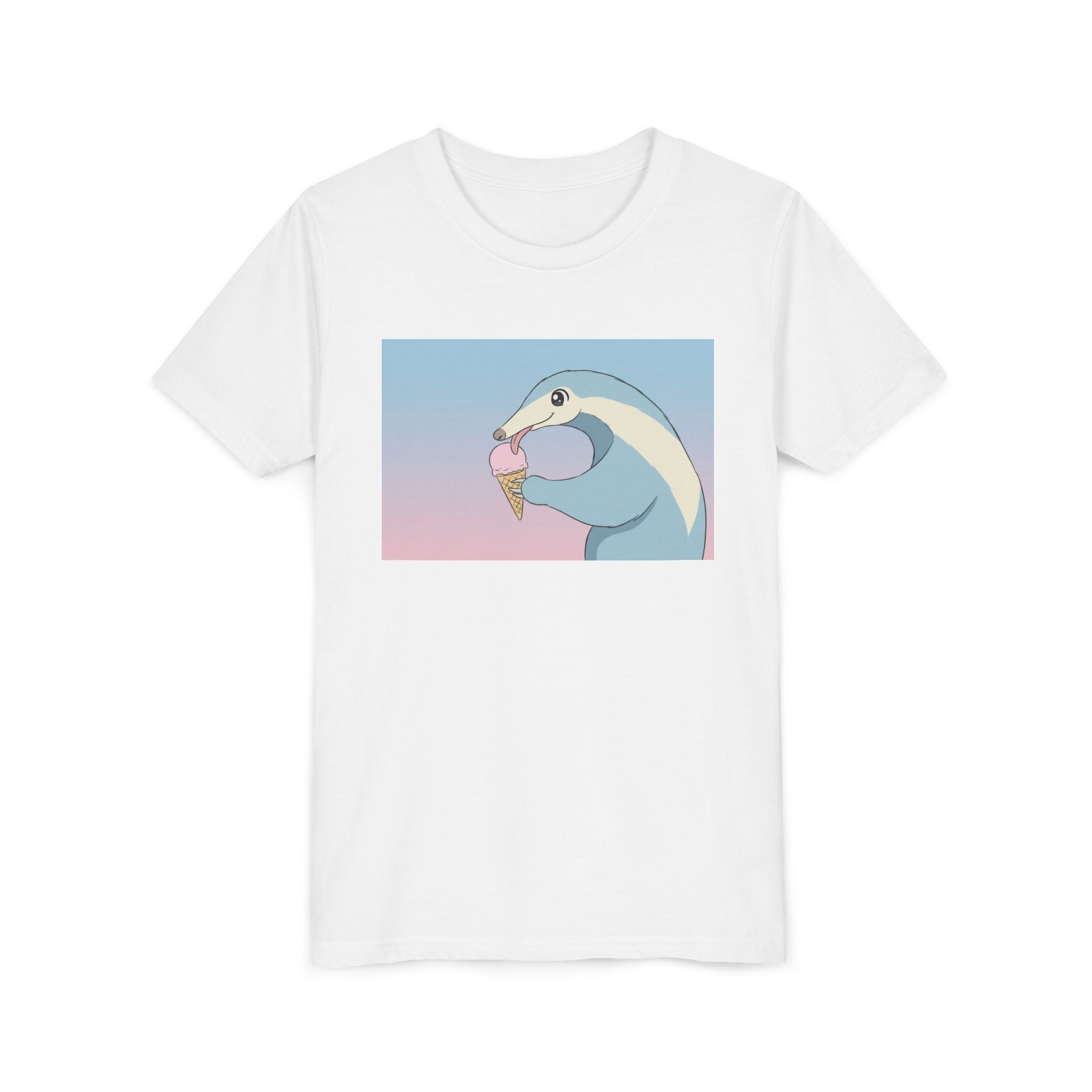 Anteater Eating Ice Cream Kids Tee — Cute Pastel Animal Graphic Youth T-Shirt - Kids