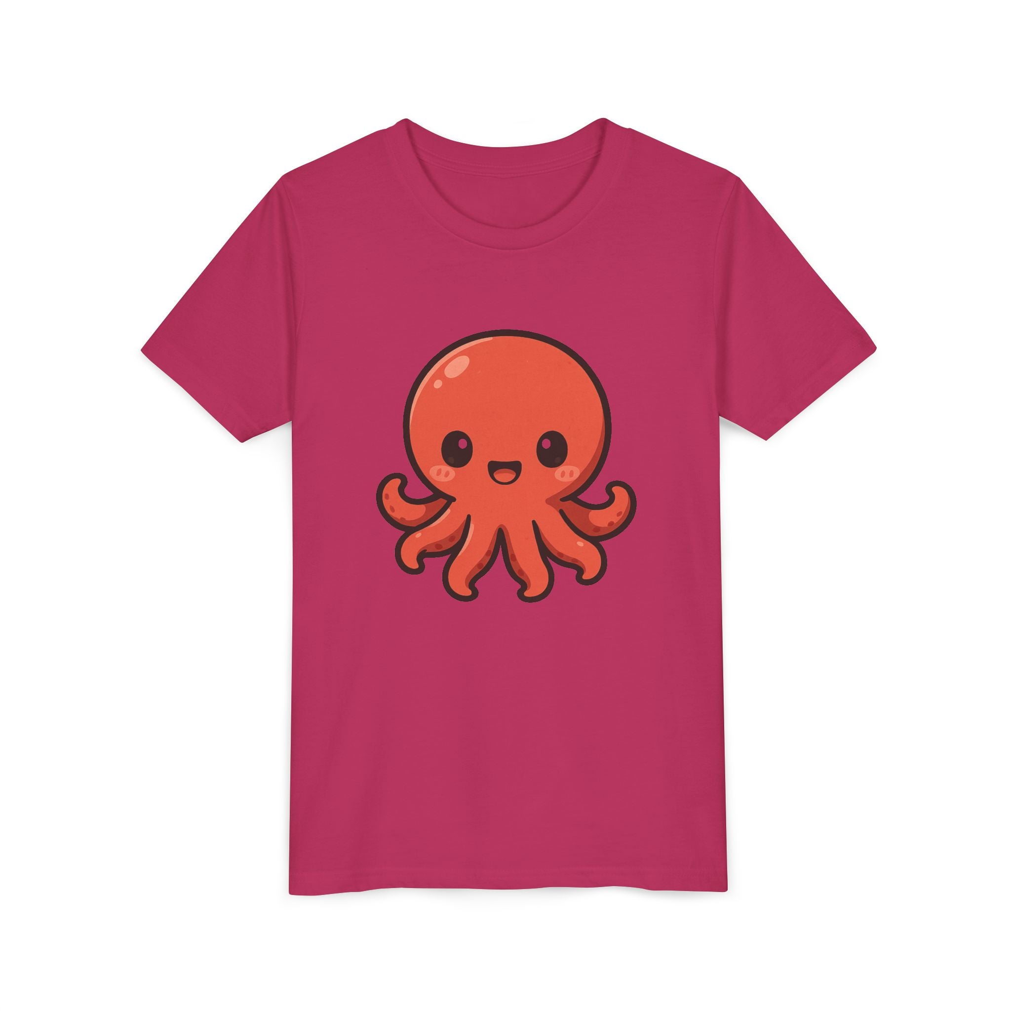 Cute Red Octopus Youth Tee — Kawaii Sea Animal Kids T-Shirt