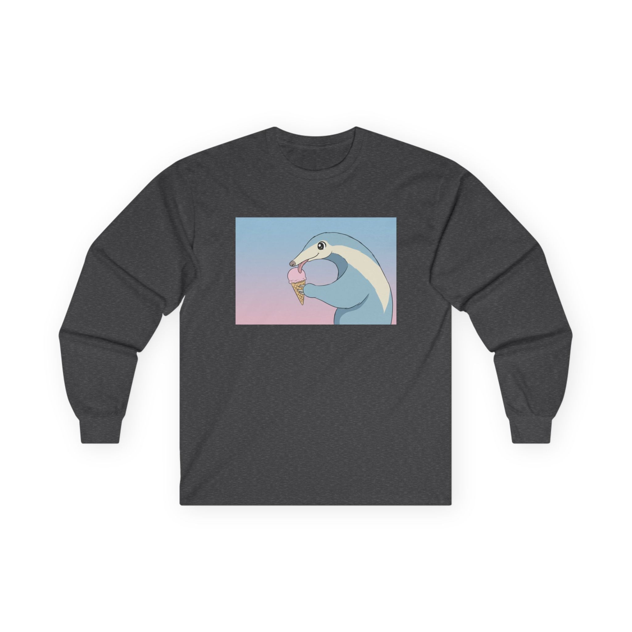 Anteater Eating Ice Cream Long Sleeve Tee — Cute Pastel Anteater Graphic Shirt - Adult