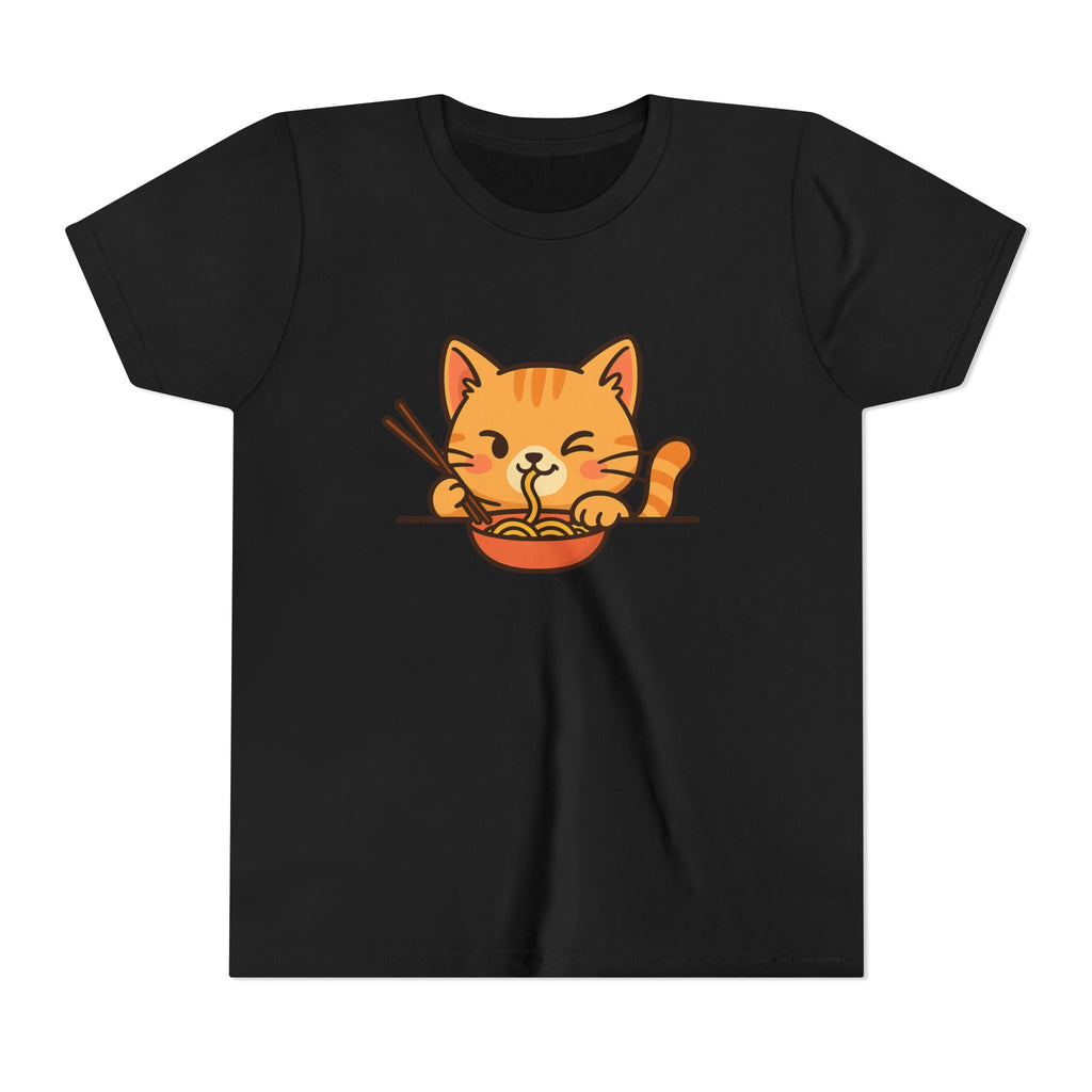 Kids Cat Eating Ramen T-Shirt – Cute Anime Noodle Kitty Youth Tee - Kids