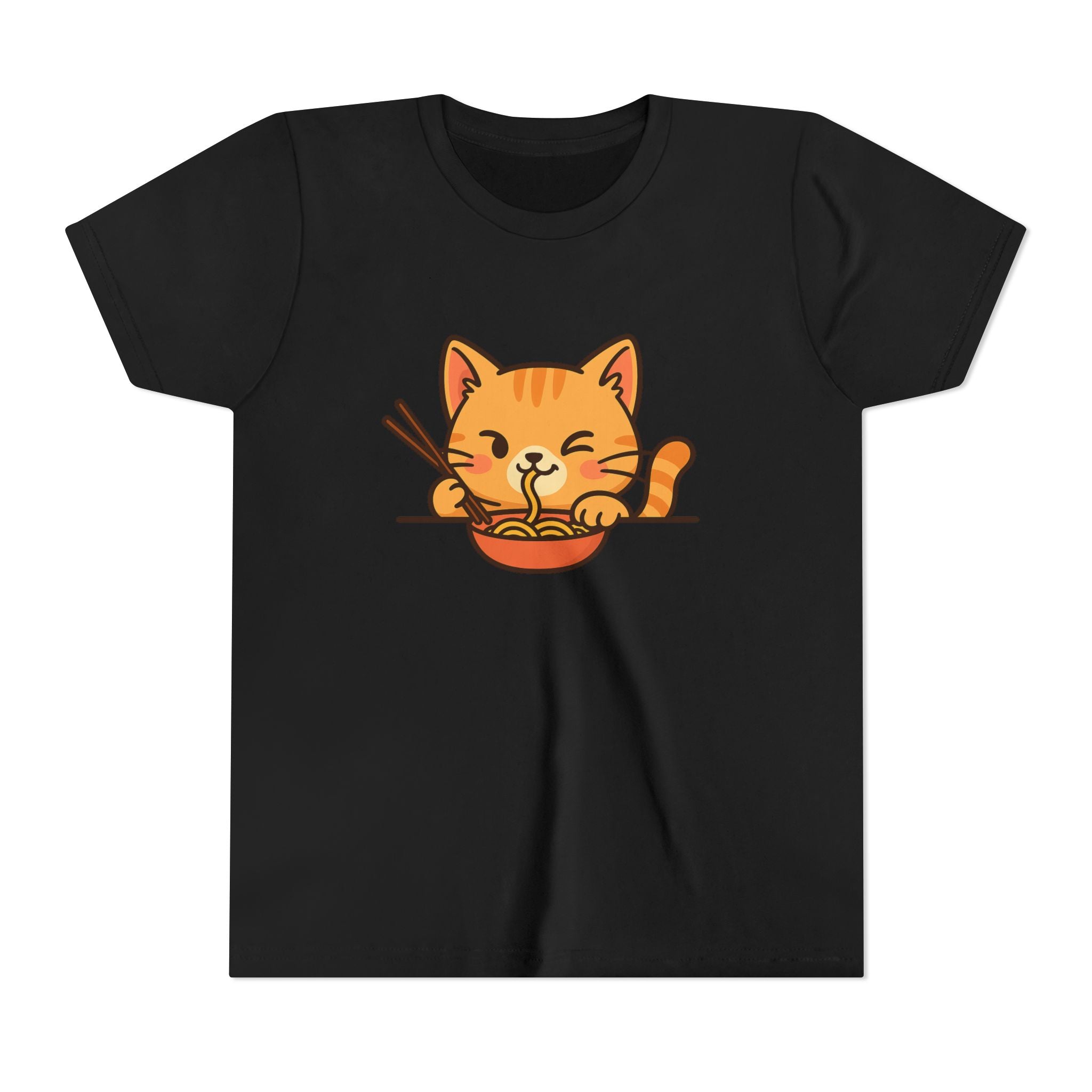 Kids Cat Eating Ramen T-Shirt – Cute Anime Noodle Kitty Youth Tee - Kids
