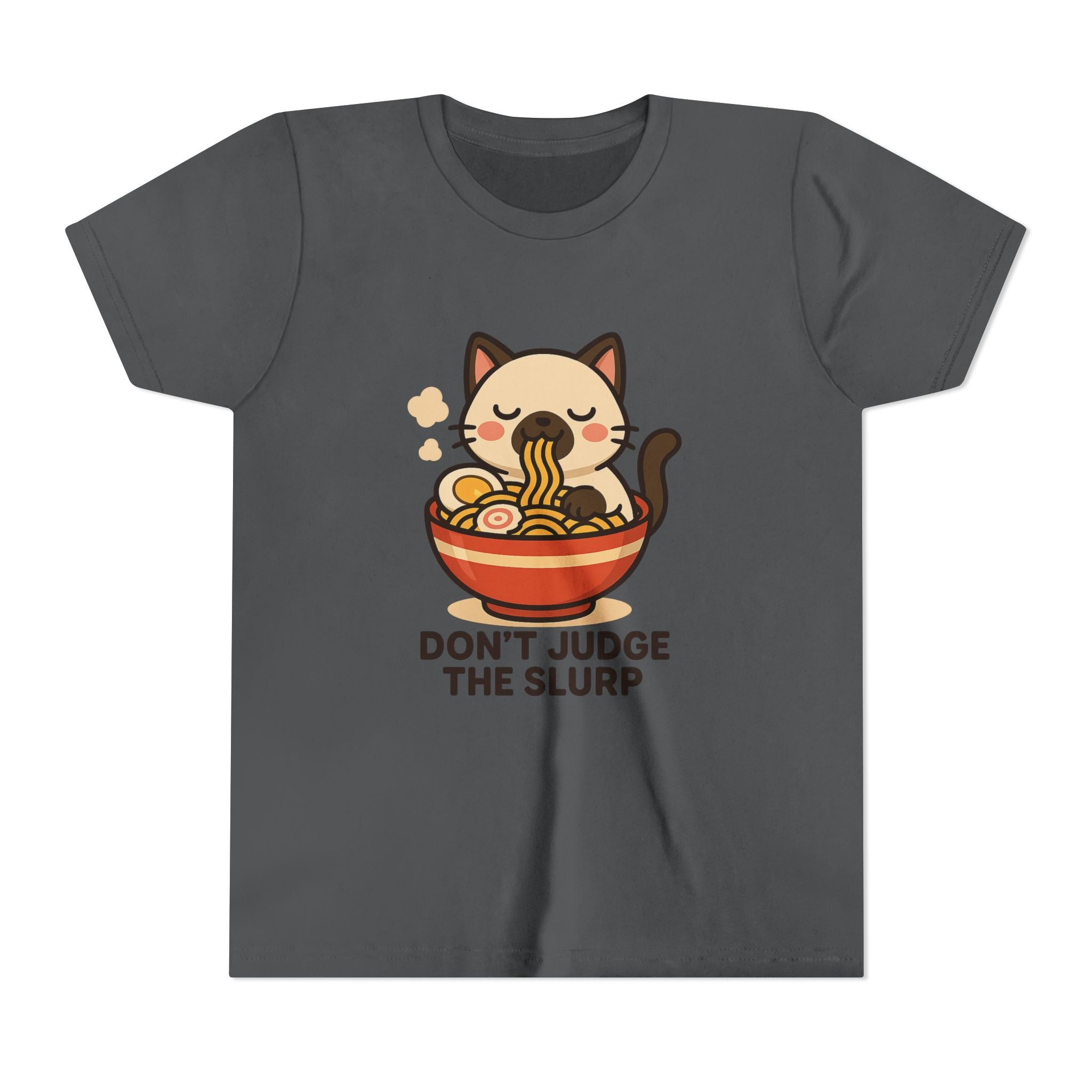 Youth Tee — Cute Cat Eating Ramen 'Don't Judge The Slurp' Graphic Shirt