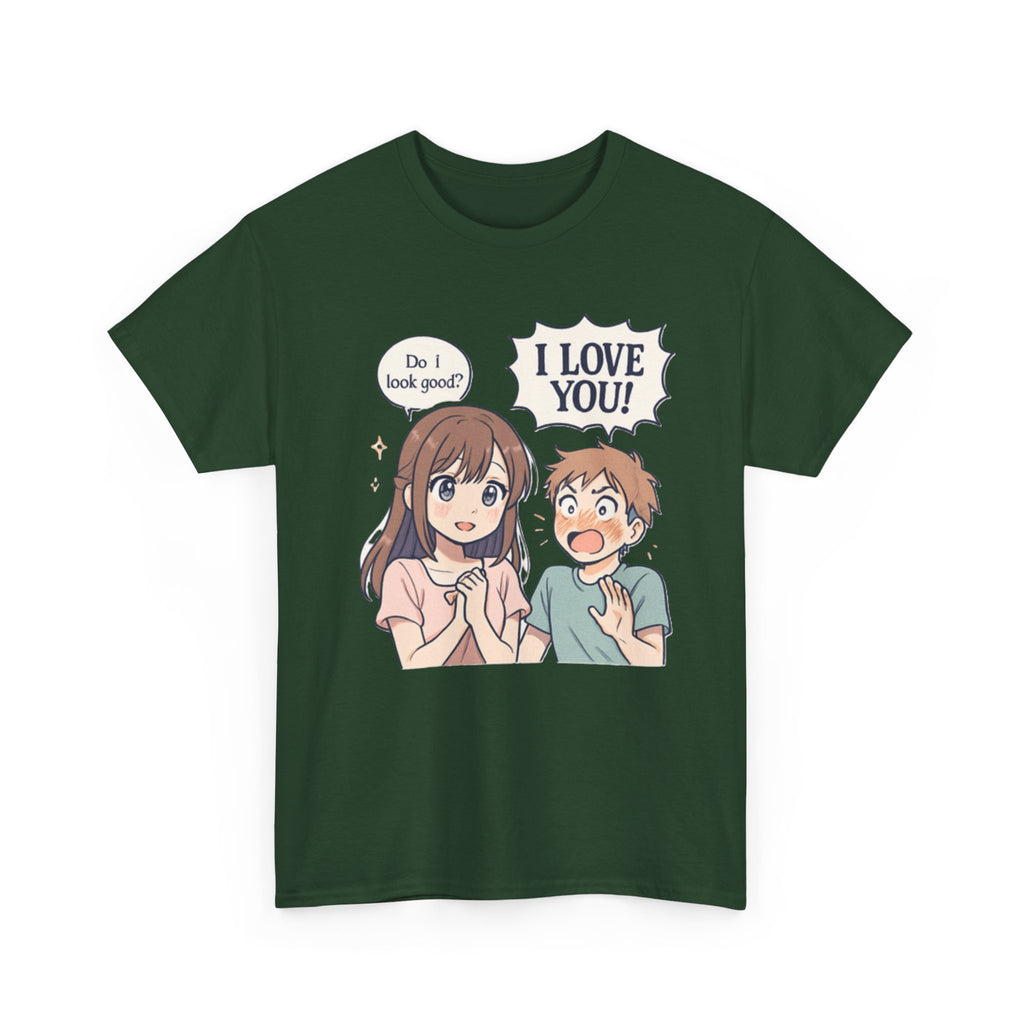 Anime Couple T‑Shirt — "Do I look good?" / "I Love You!" Cute Romance Tee - Adult