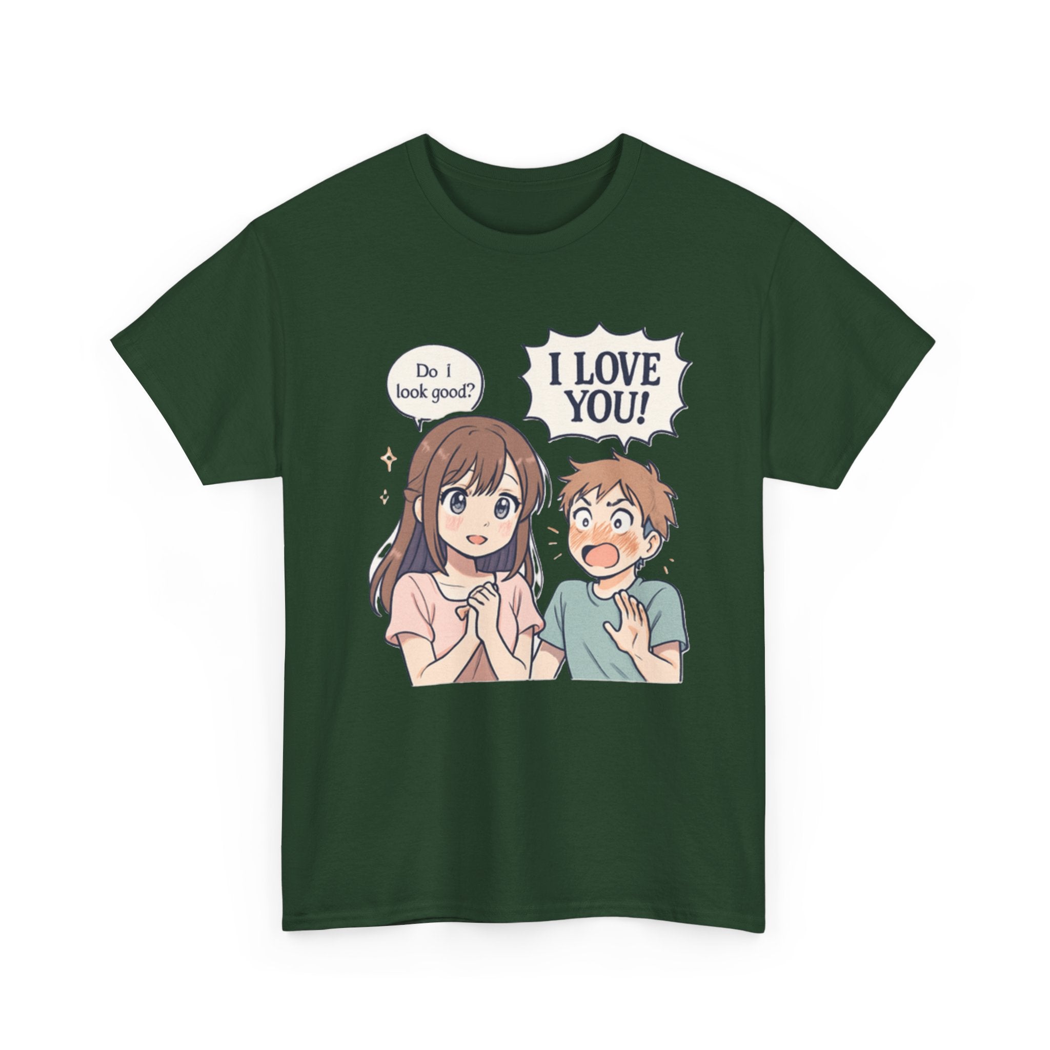Anime Couple T‑Shirt — "Do I look good?" / "I Love You!" Cute Romance Tee - Adult