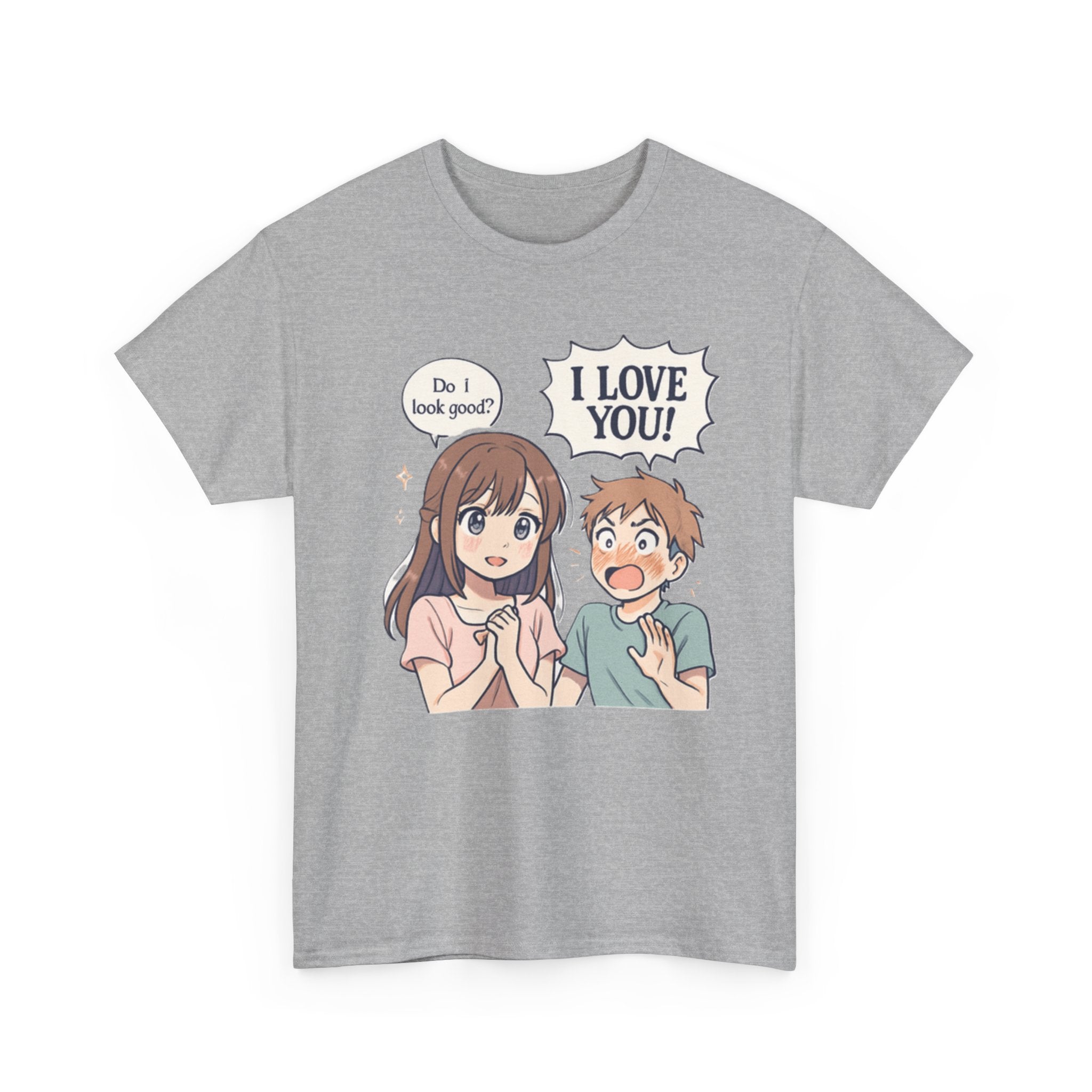 Anime Couple T‑Shirt — "Do I look good?" / "I Love You!" Cute Romance Tee - Adult