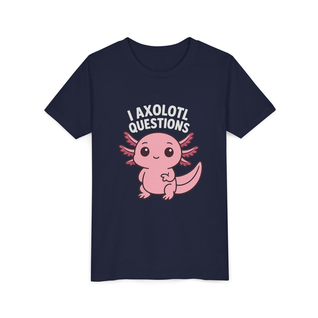 Youth Tee — Cute Pink Axolotl “Axolotl Questions” Kids Shirt