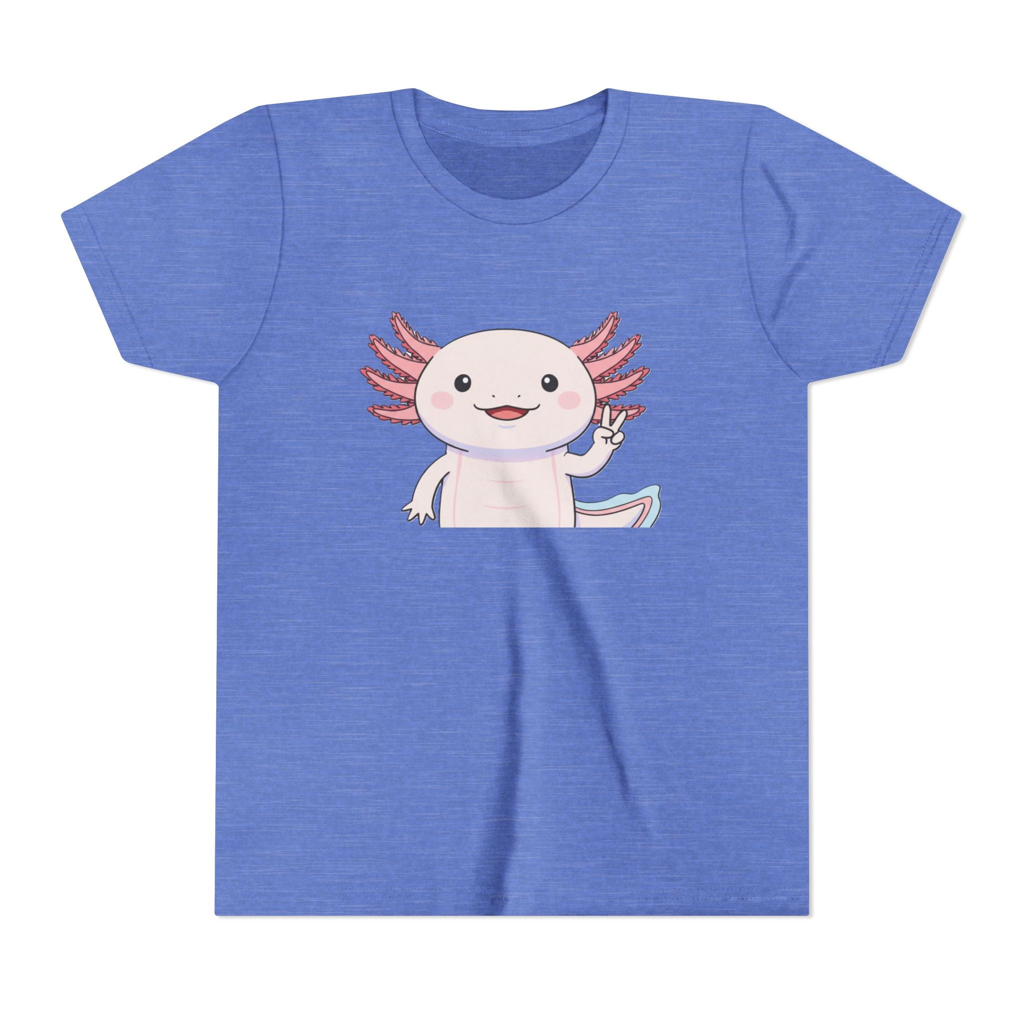 Kids Axolotl Throwing Peace Graphic Tee — Cute Pink Axolotl Salamander Youth T-Shirt - Kids