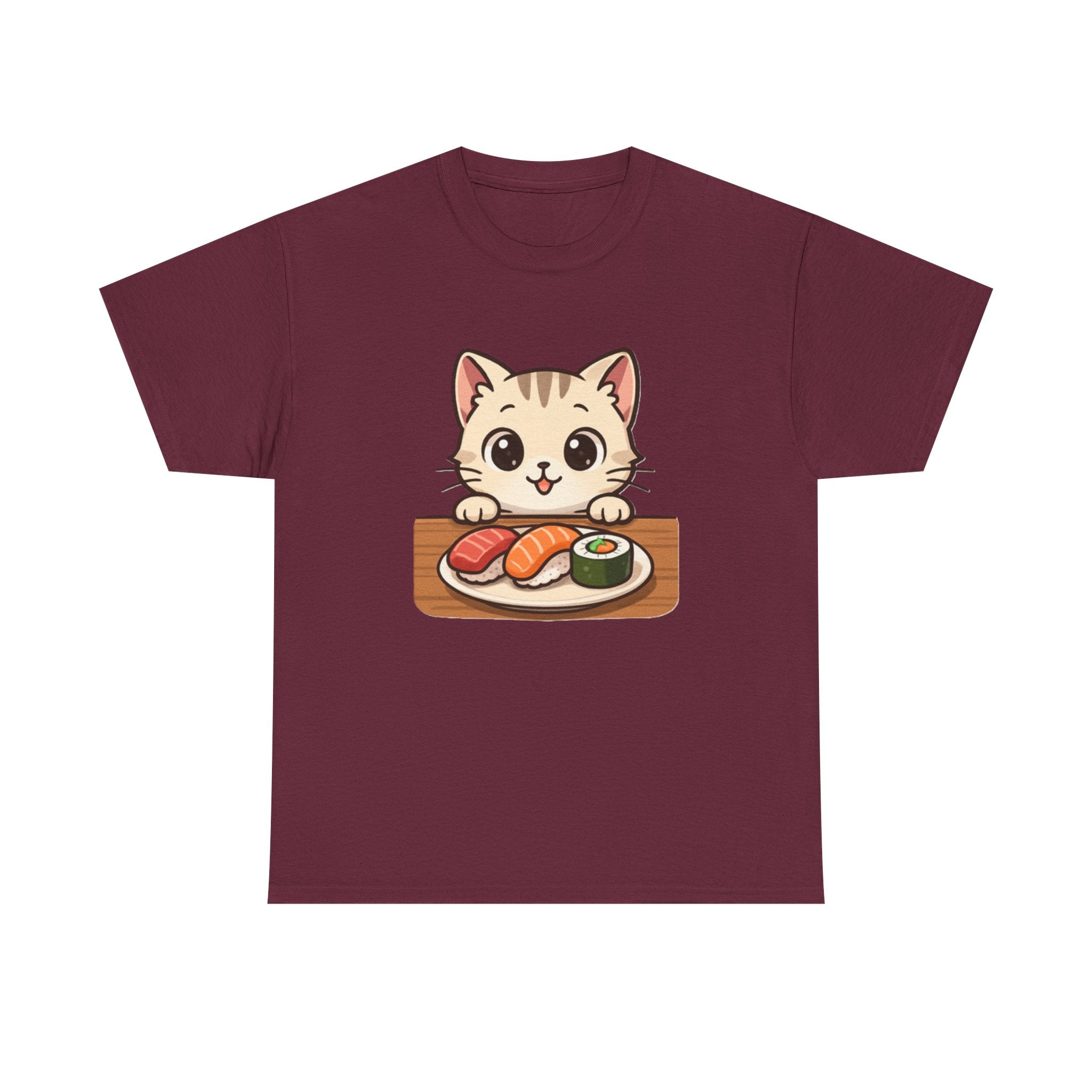 Cat & Sushi T-Shirt — Cute Kawaii Kitty with Sushi Graphic - Adult
