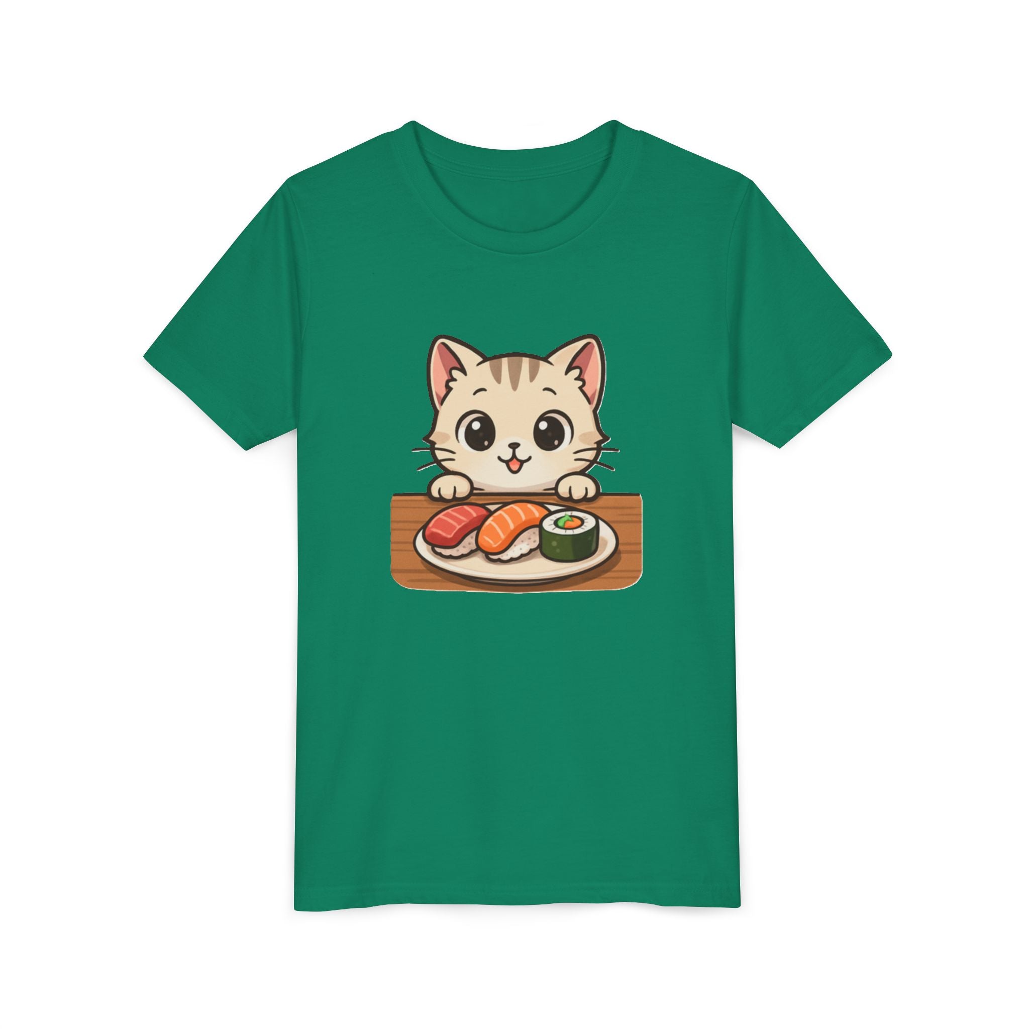 Kids Sushi Cat T-Shirt — Cute Kitty Eating Sushi Youth Tee