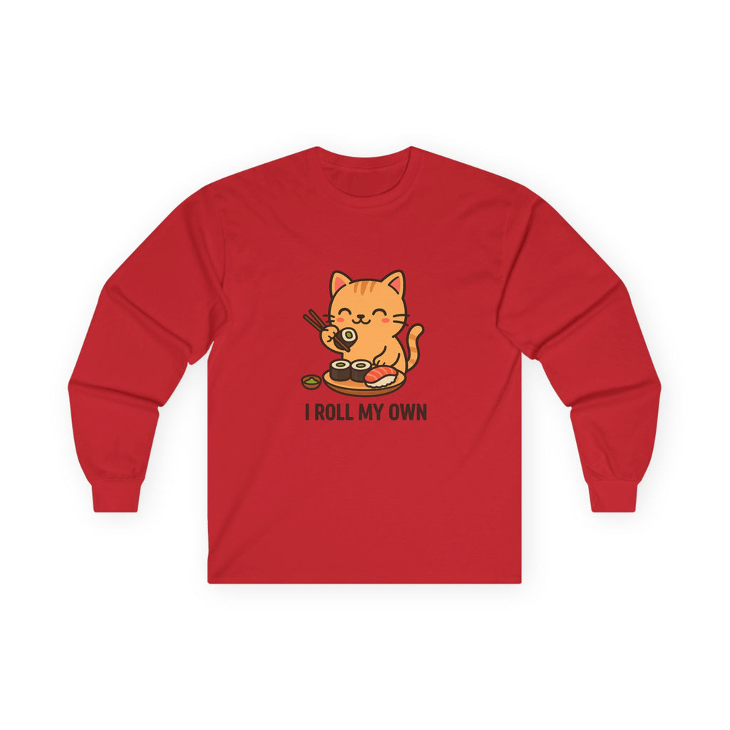 I Roll My Own Cat Sushi Long Sleeve Tee — Cute Kawaii Cat Rolling Sushi Shirt - Adult