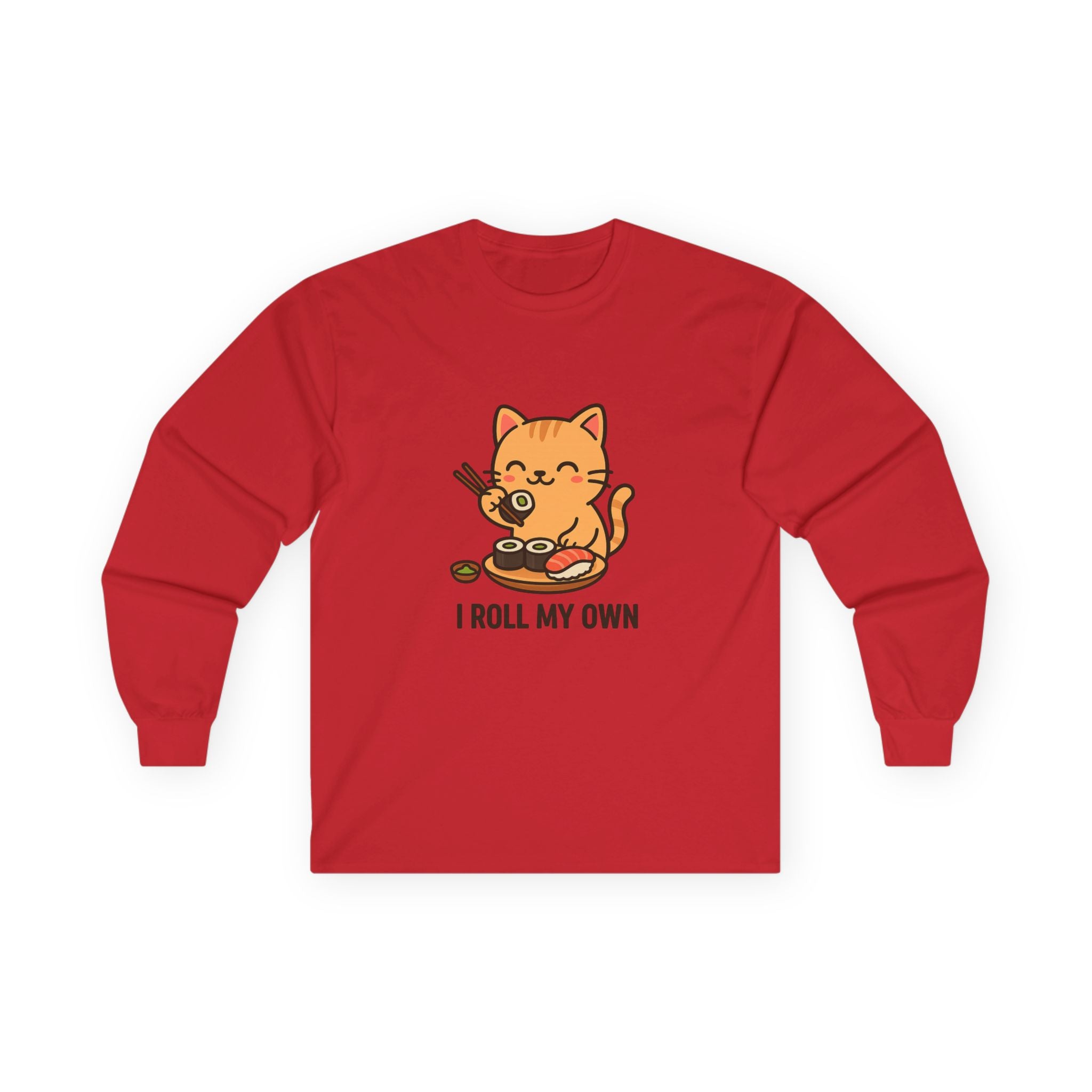 I Roll My Own Cat Sushi Long Sleeve Tee — Cute Kawaii Cat Rolling Sushi Shirt - Adult
