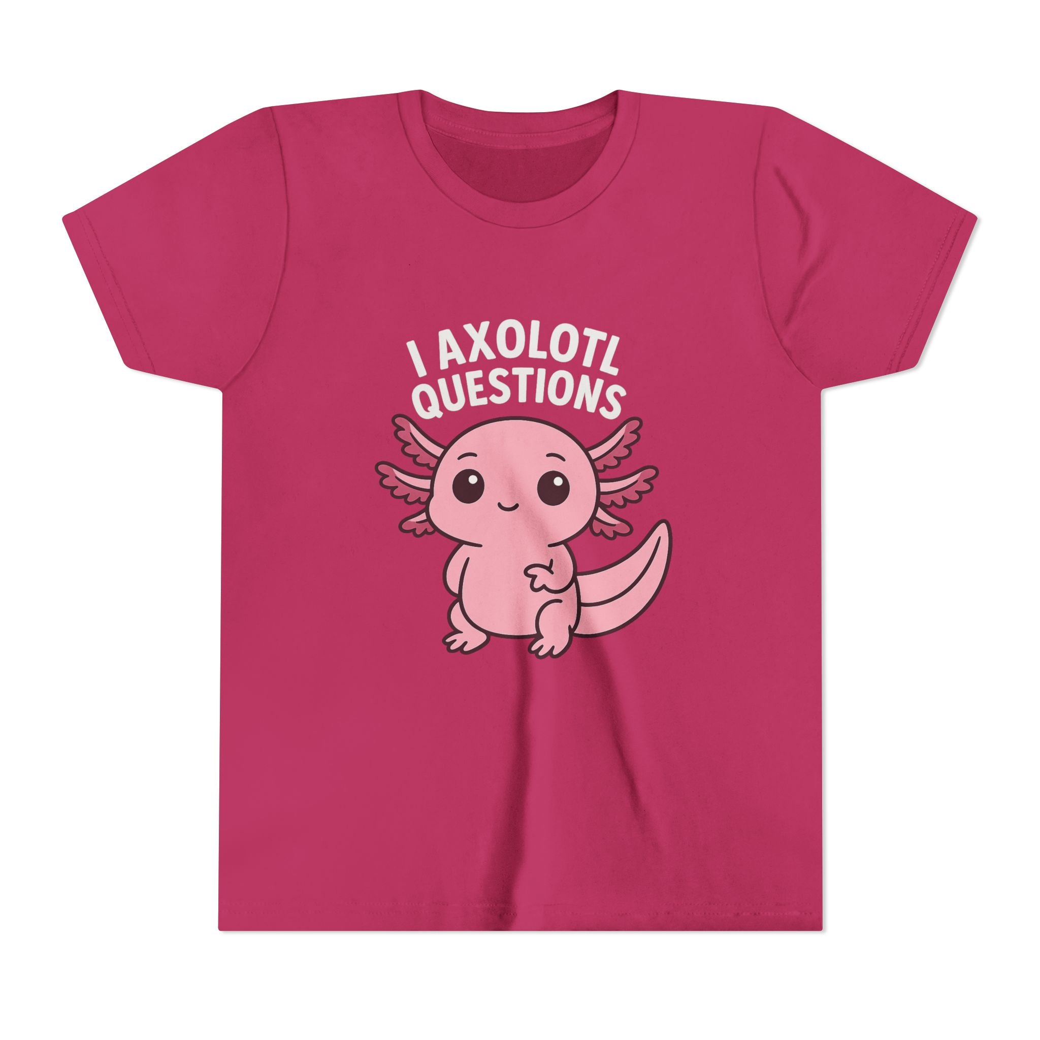 Youth Tee — Cute Pink Axolotl “Axolotl Questions” Kids Shirt