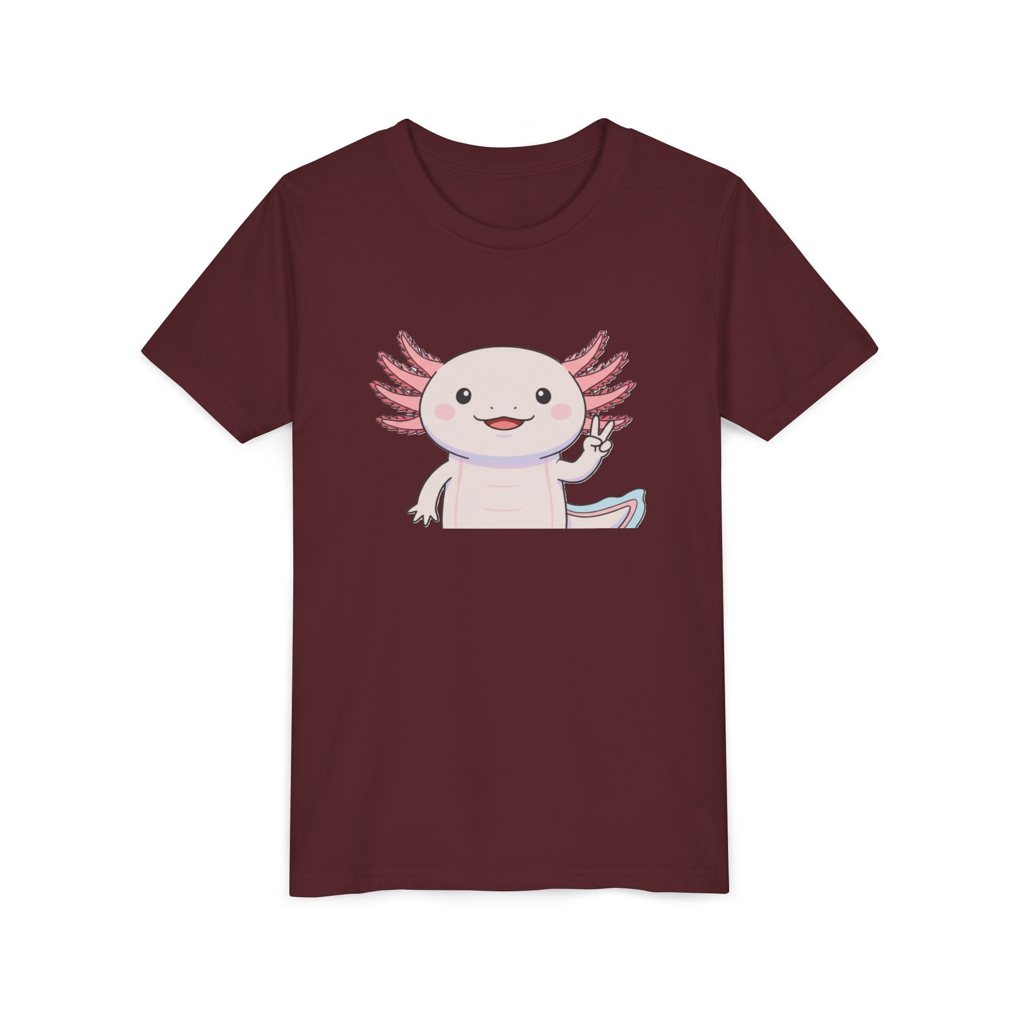 Kids Axolotl Throwing Peace Graphic Tee — Cute Pink Axolotl Salamander Youth T-Shirt - Kids