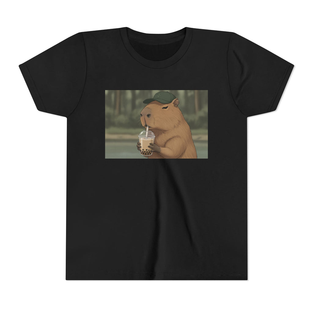 Capybara Drinking Boba Tea Youth Tee — Cute Kawaii Bubble Shirt for Kids - Kids
