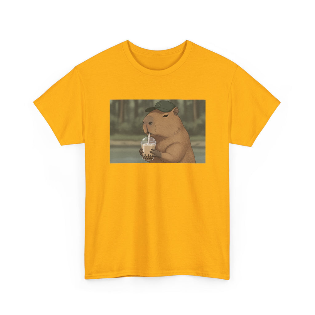 Capybara Drinking Boba T‑Shirt — Cute Cartoon Bubble Tea Tee - Adult