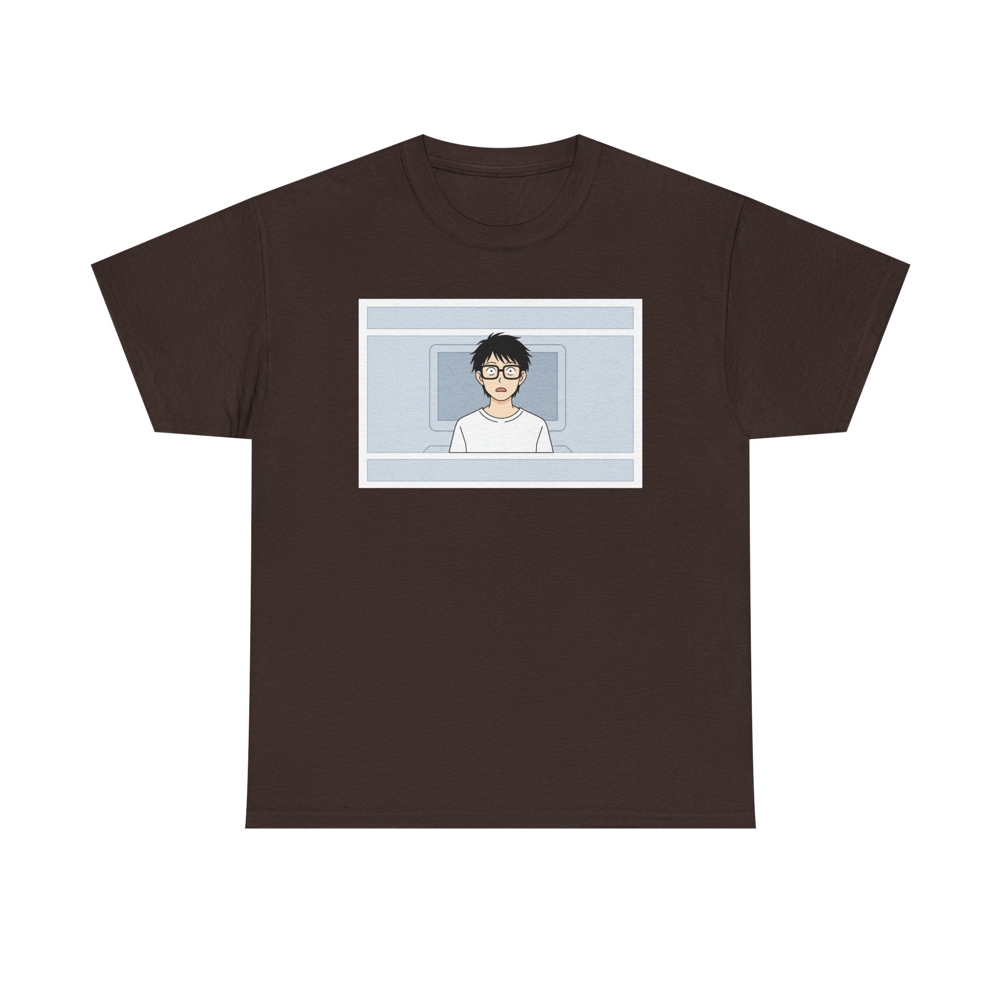 Clueless Otaku Minimalist Anime Guy Graphic Tee — Soft White Casual Shirt - Adult