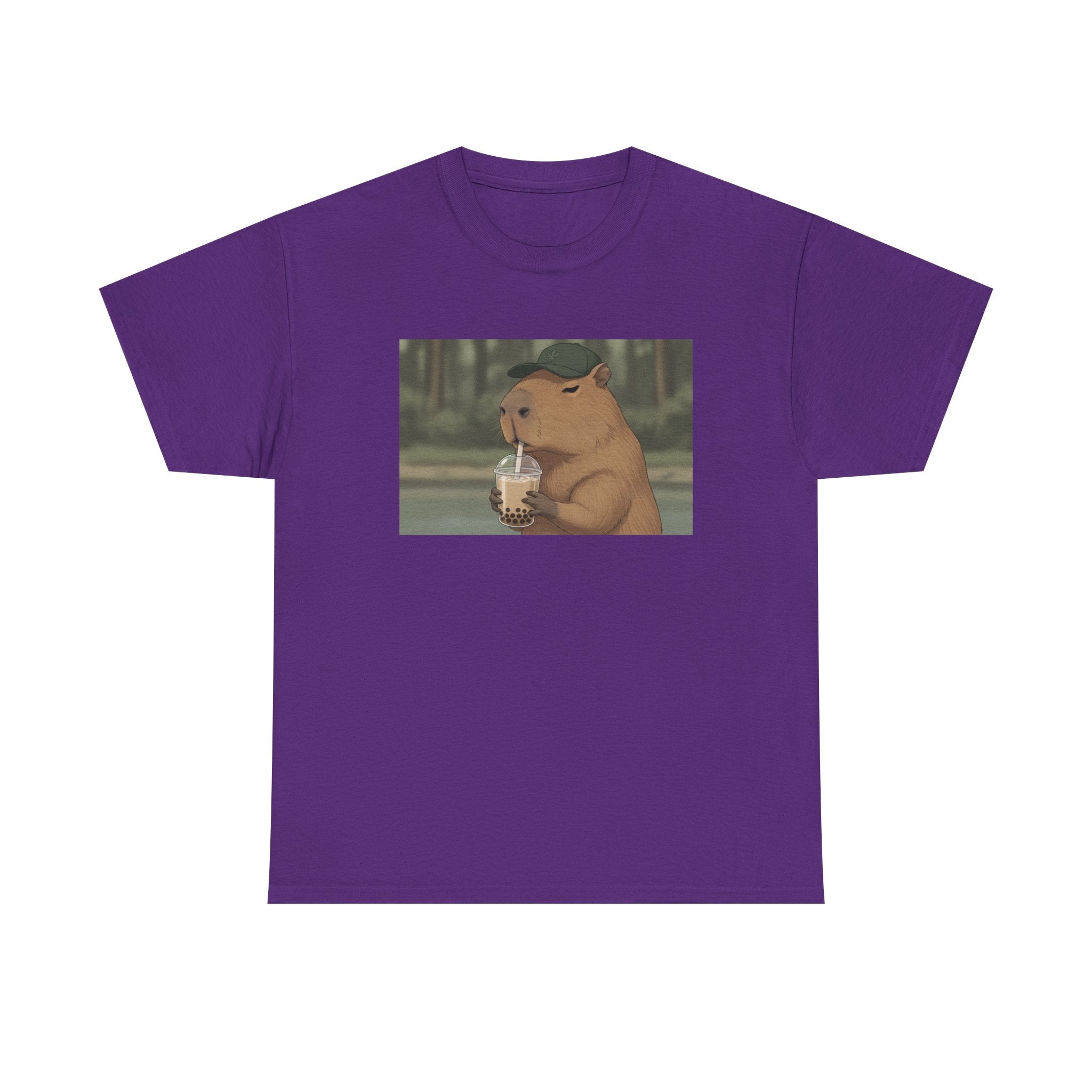 Capybara Drinking Boba T‑Shirt — Cute Cartoon Bubble Tea Tee - Adult