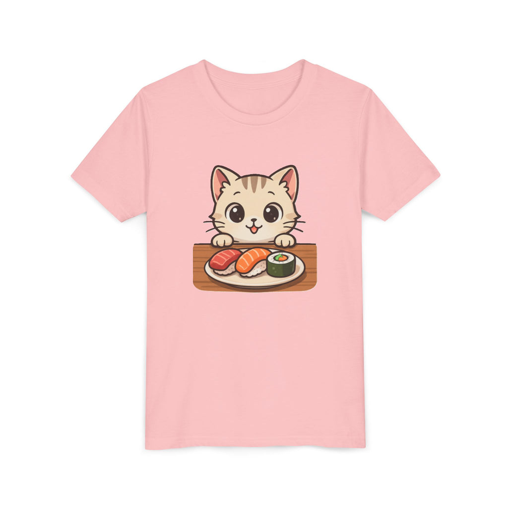 Kids Sushi Cat T-Shirt — Cute Kitty Eating Sushi Youth Tee