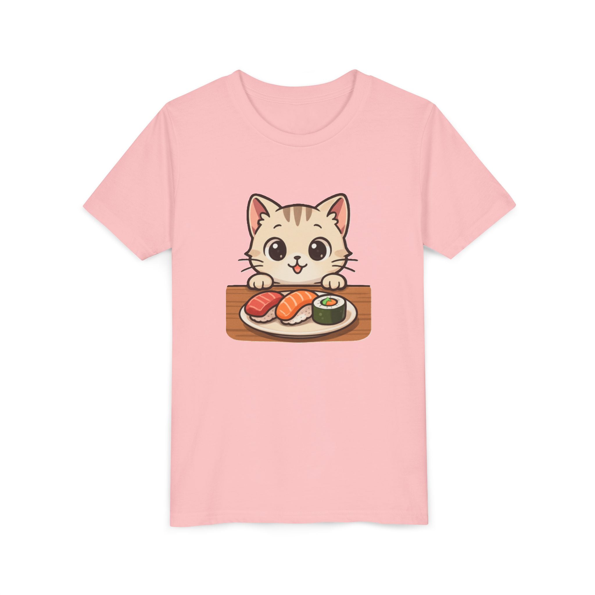 Kids Sushi Cat T-Shirt — Cute Kitty Eating Sushi Youth Tee