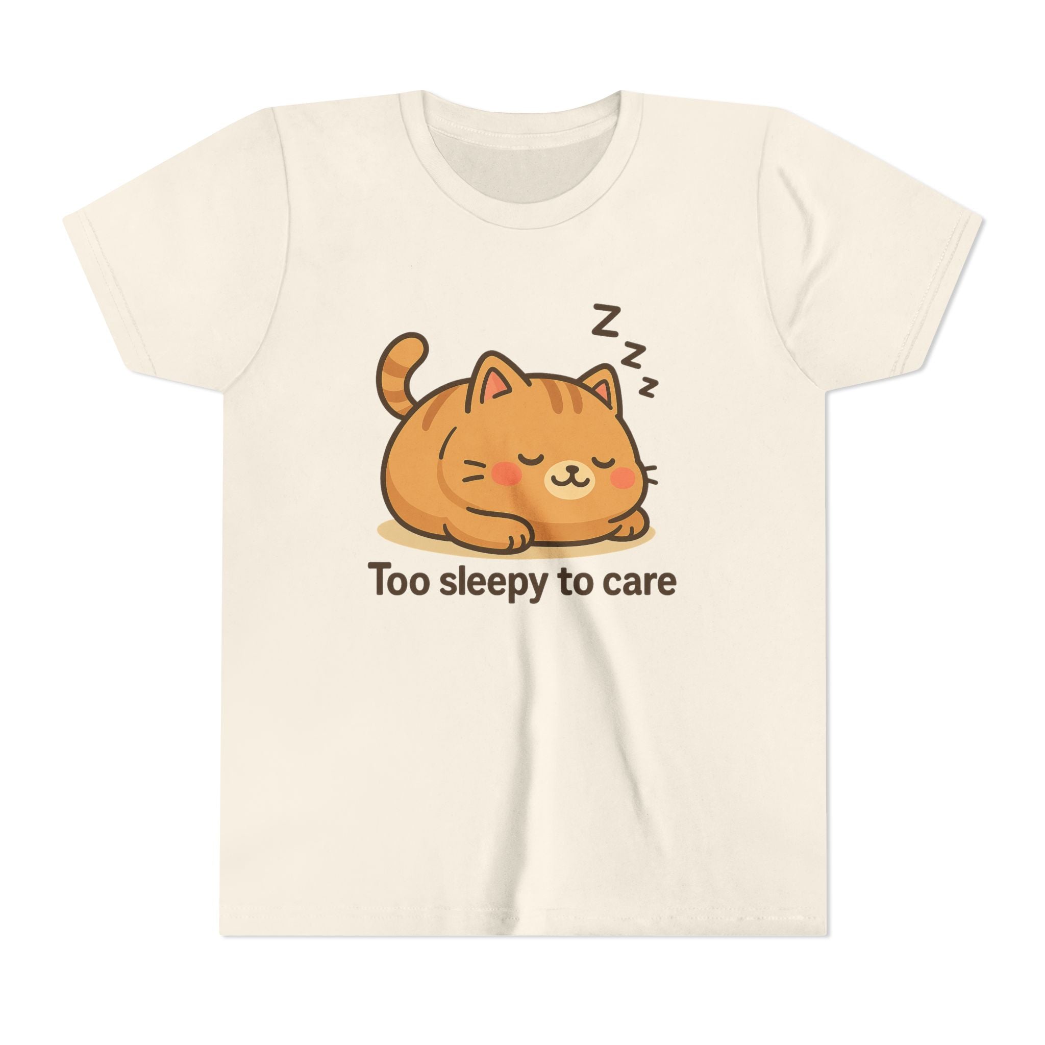 Youth Tee — Cute Sleeping Cat "Too Sleepy to Care" Graphic