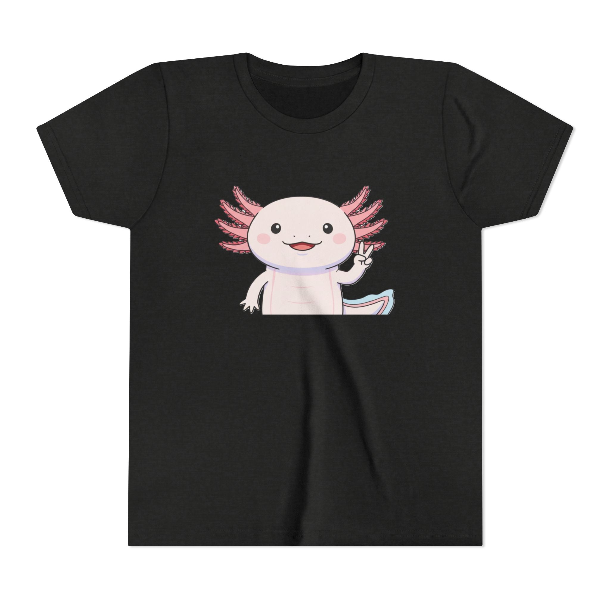 Kids Axolotl Throwing Peace Graphic Tee — Cute Pink Axolotl Salamander Youth T-Shirt - Kids