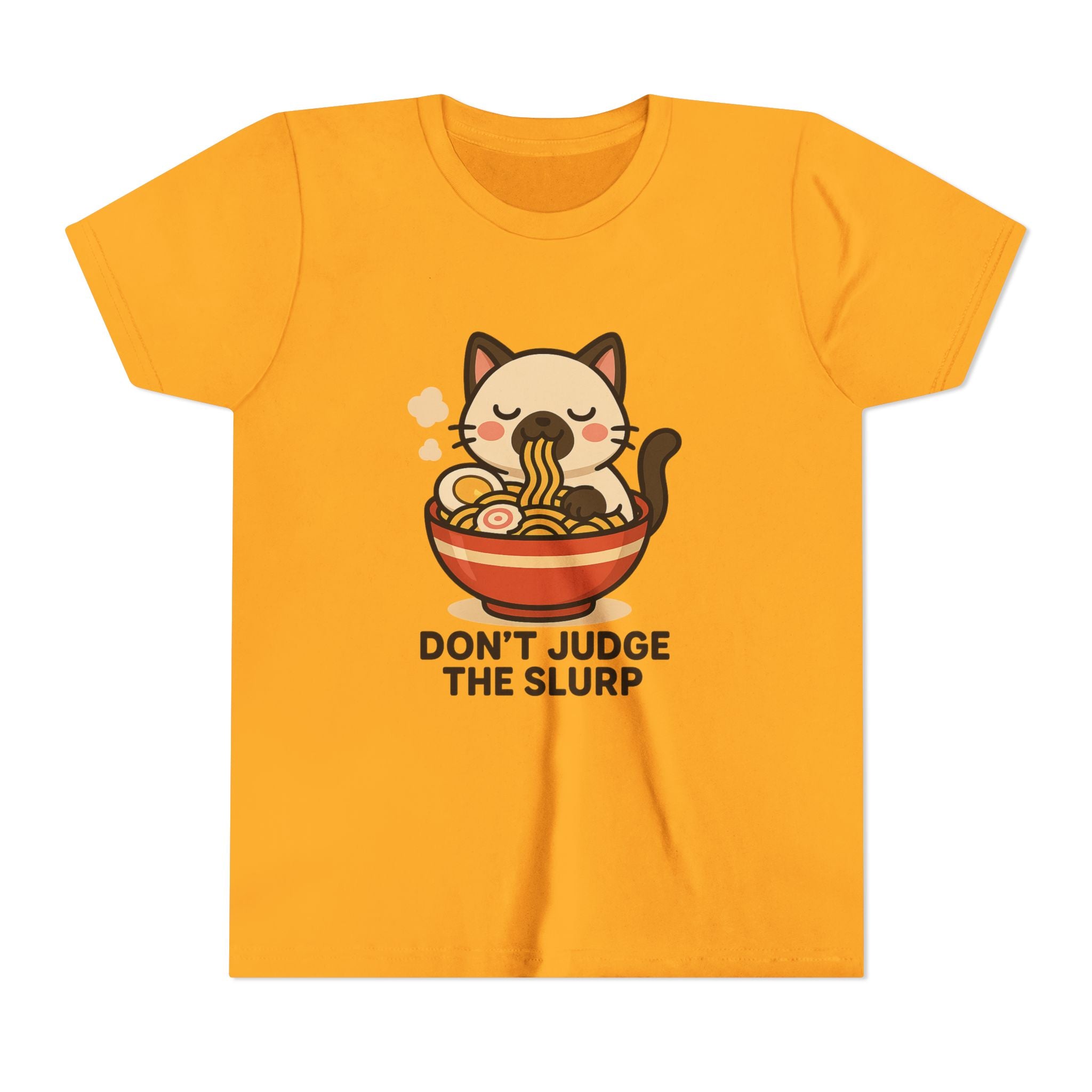 Youth Tee — Cute Cat Eating Ramen 'Don't Judge The Slurp' Graphic Shirt