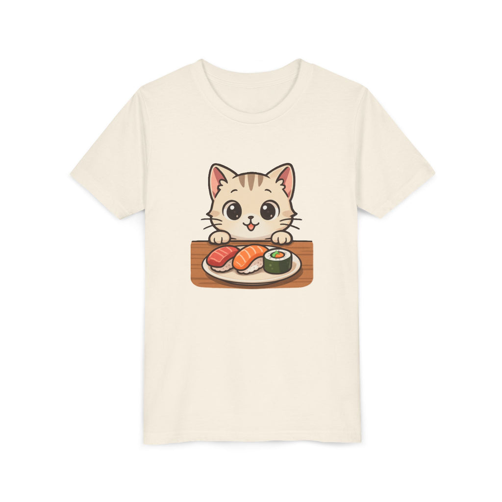 Kids Sushi Cat T-Shirt — Cute Kitty Eating Sushi Youth Tee
