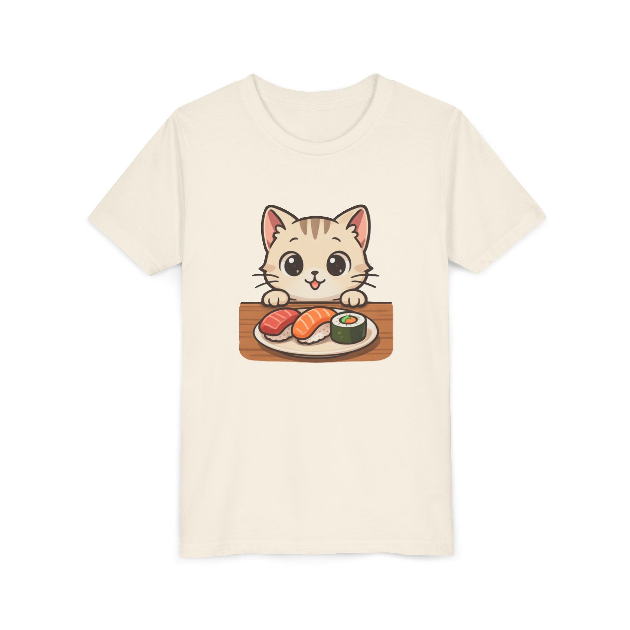 Kids Sushi Cat T-Shirt — Cute Kitty Eating Sushi Youth Tee