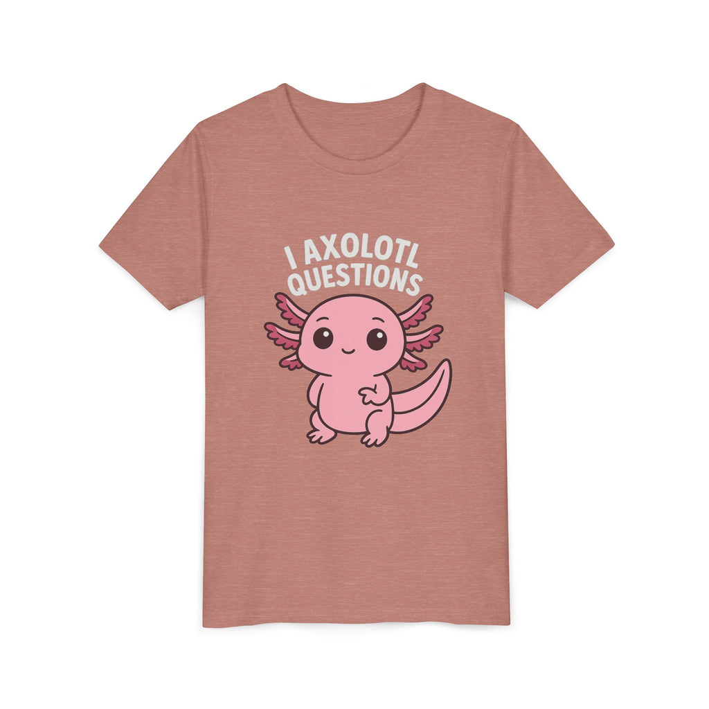 Youth Tee — Cute Pink Axolotl “Axolotl Questions” Kids Shirt