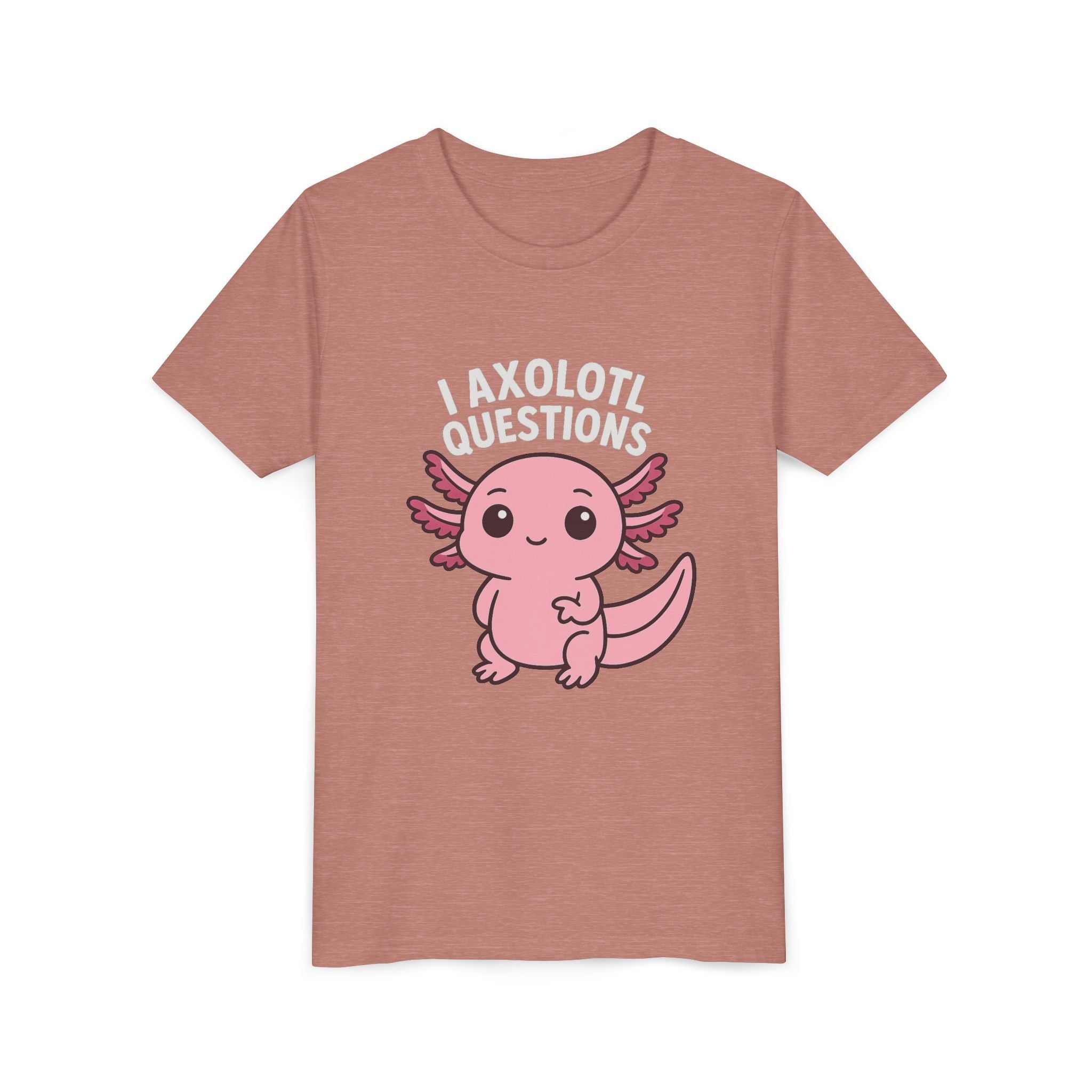 Youth Tee — Cute Pink Axolotl “Axolotl Questions” Kids Shirt