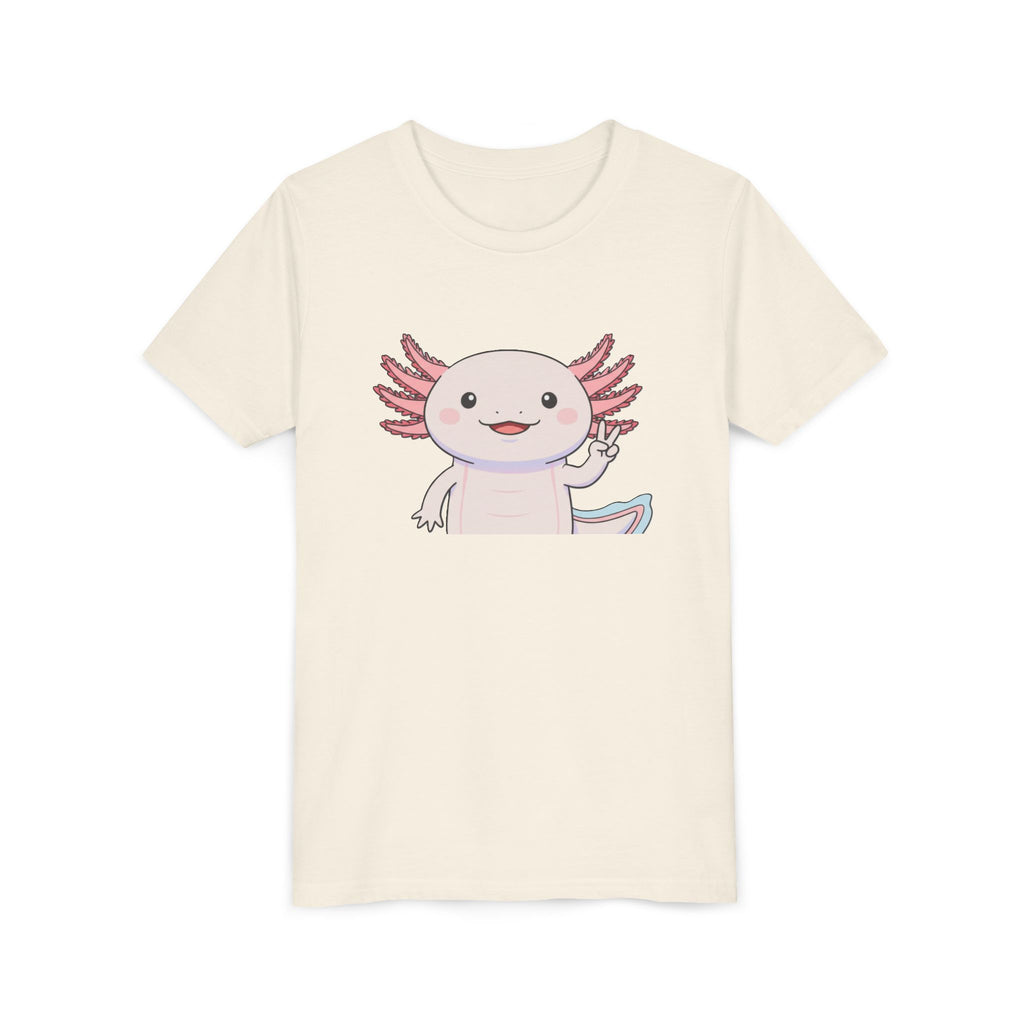Kids Axolotl Throwing Peace Graphic Tee — Cute Pink Axolotl Salamander Youth T-Shirt - Kids