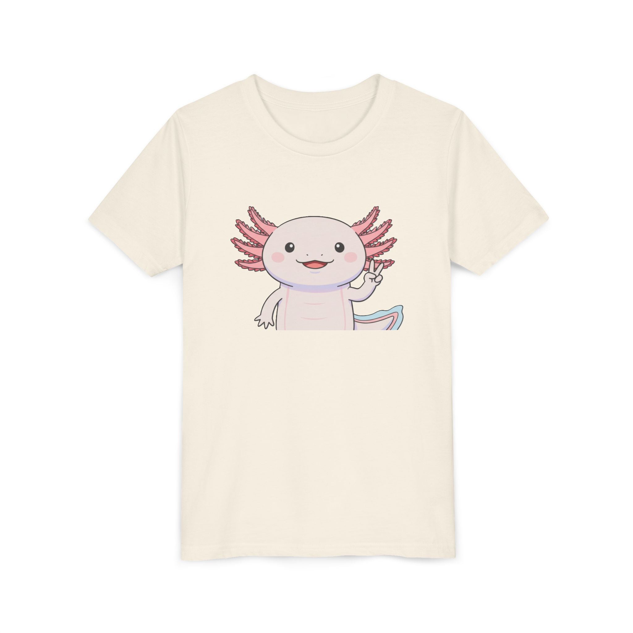 Kids Axolotl Throwing Peace Graphic Tee — Cute Pink Axolotl Salamander Youth T-Shirt - Kids