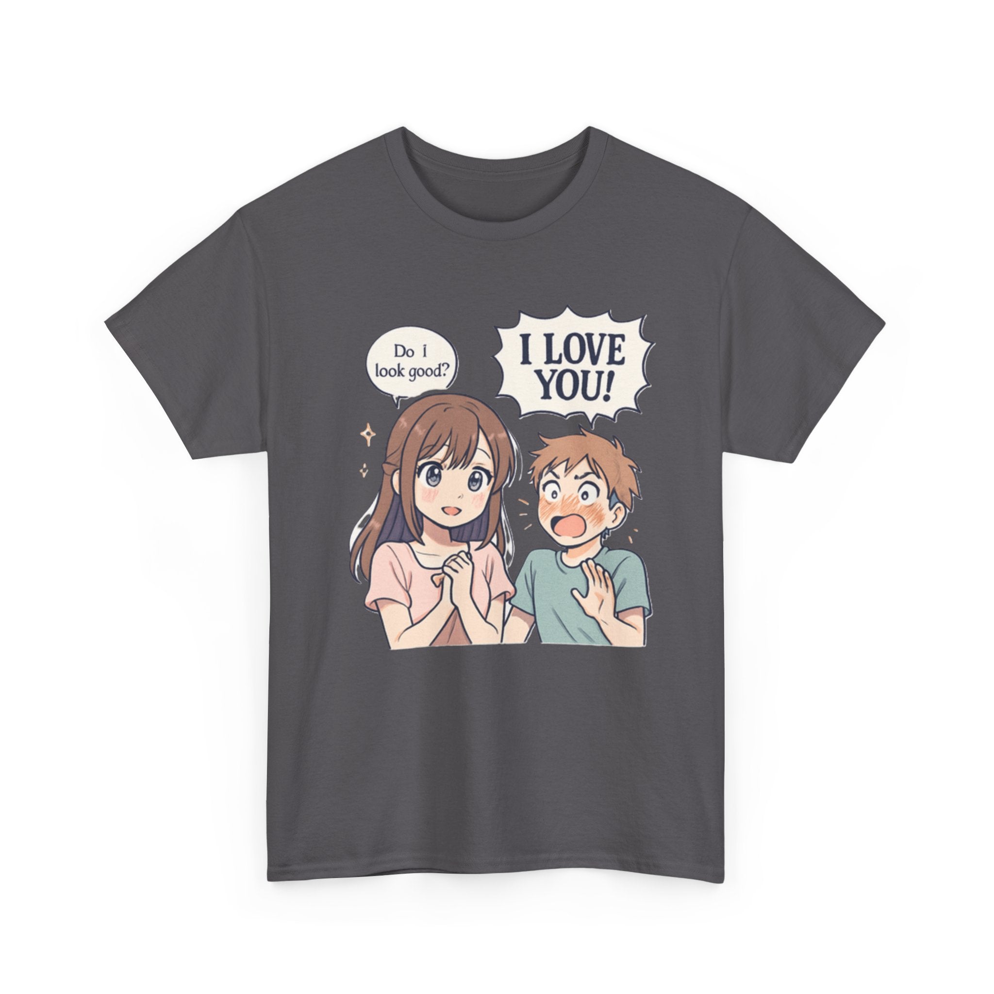 Anime Couple T‑Shirt — "Do I look good?" / "I Love You!" Cute Romance Tee - Adult