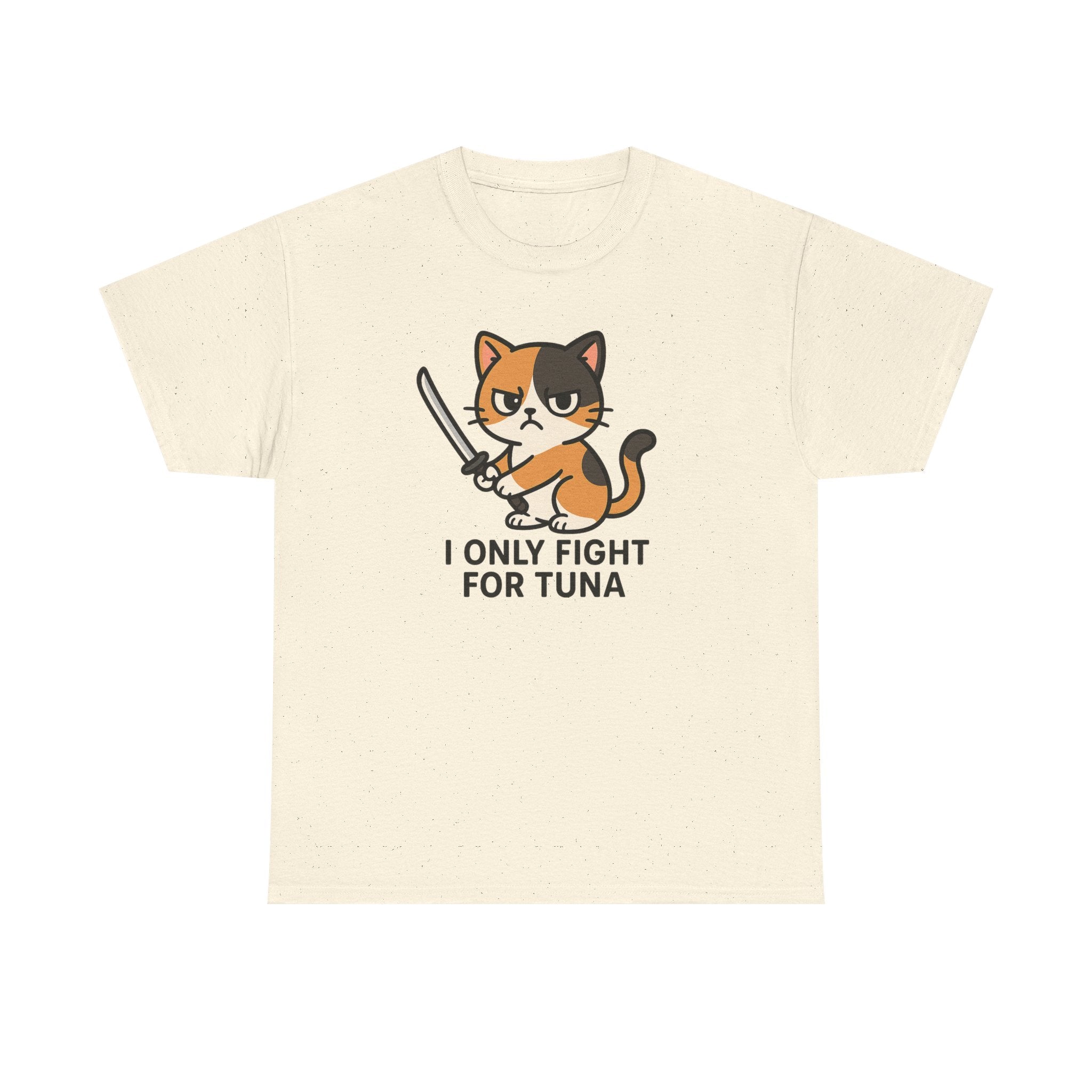 Cat Sword T-Shirt — "I Only Fight for Tuna" Cute Samurai Cat Tee - Adult